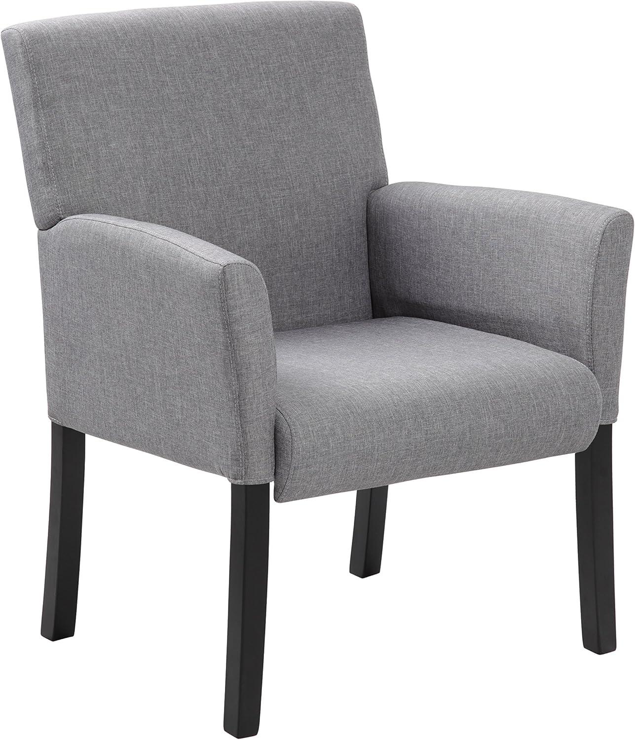 Elegant Medium Gray Linen Upholstered Guest Chair with Black Wood Legs