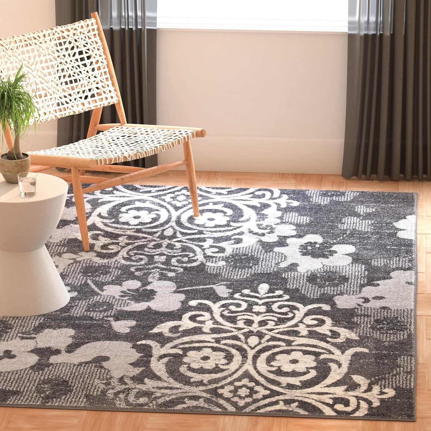 36" Black Square Stain-Resistant Synthetic Rug