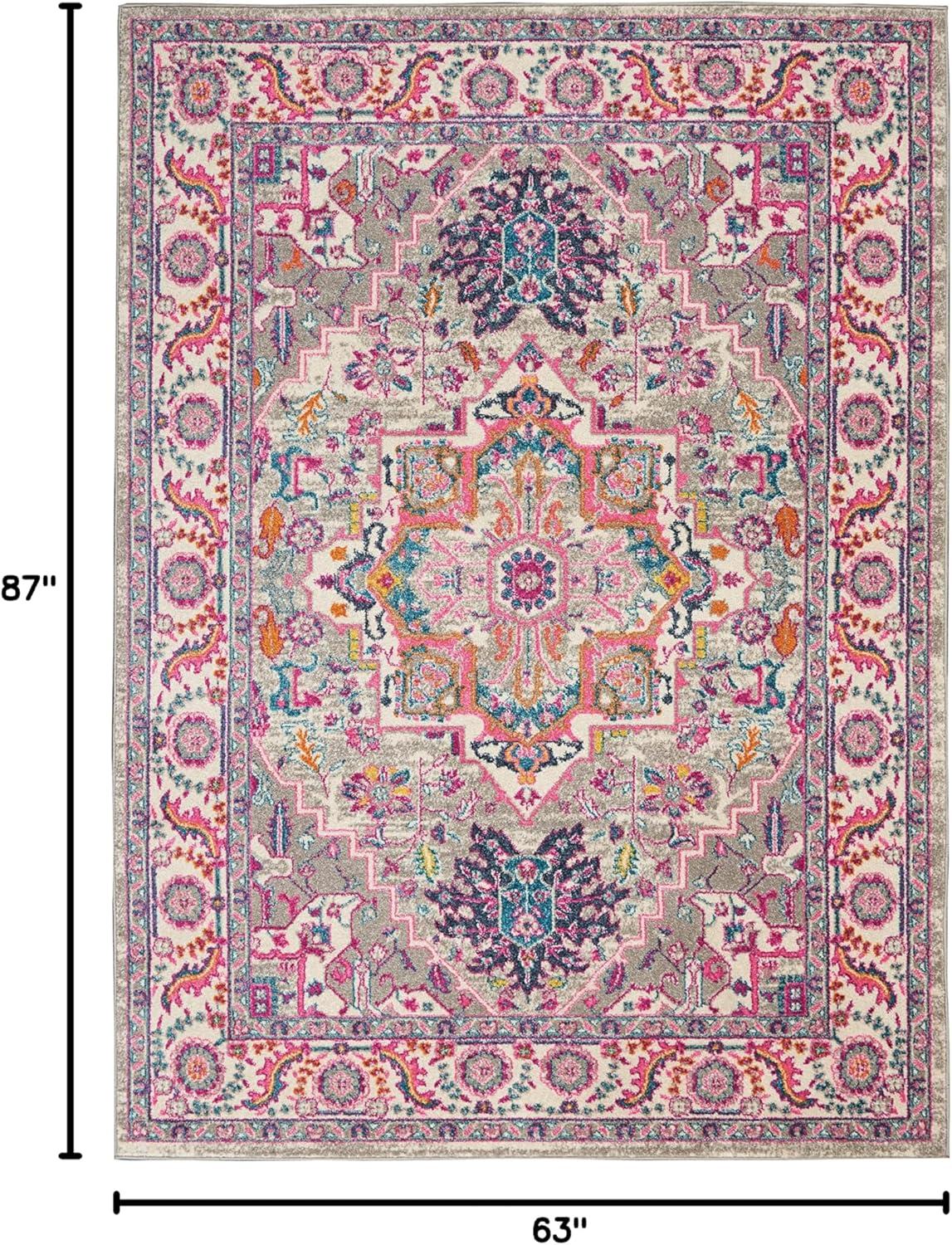 Nourison Passion Colorful Center Medallion Indoor Area Rug Light Grey/Pink 5'3" x 7'3"