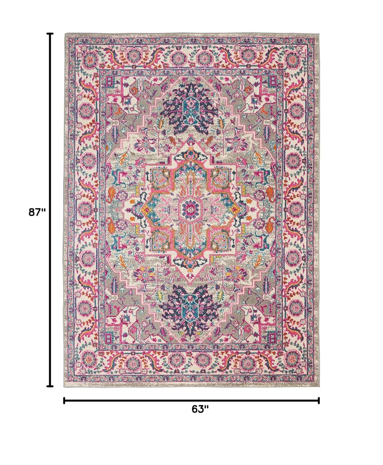 Nourison Passion Colorful Center Medallion Indoor Area Rug Light Grey/Pink 5'3" x 7'3"