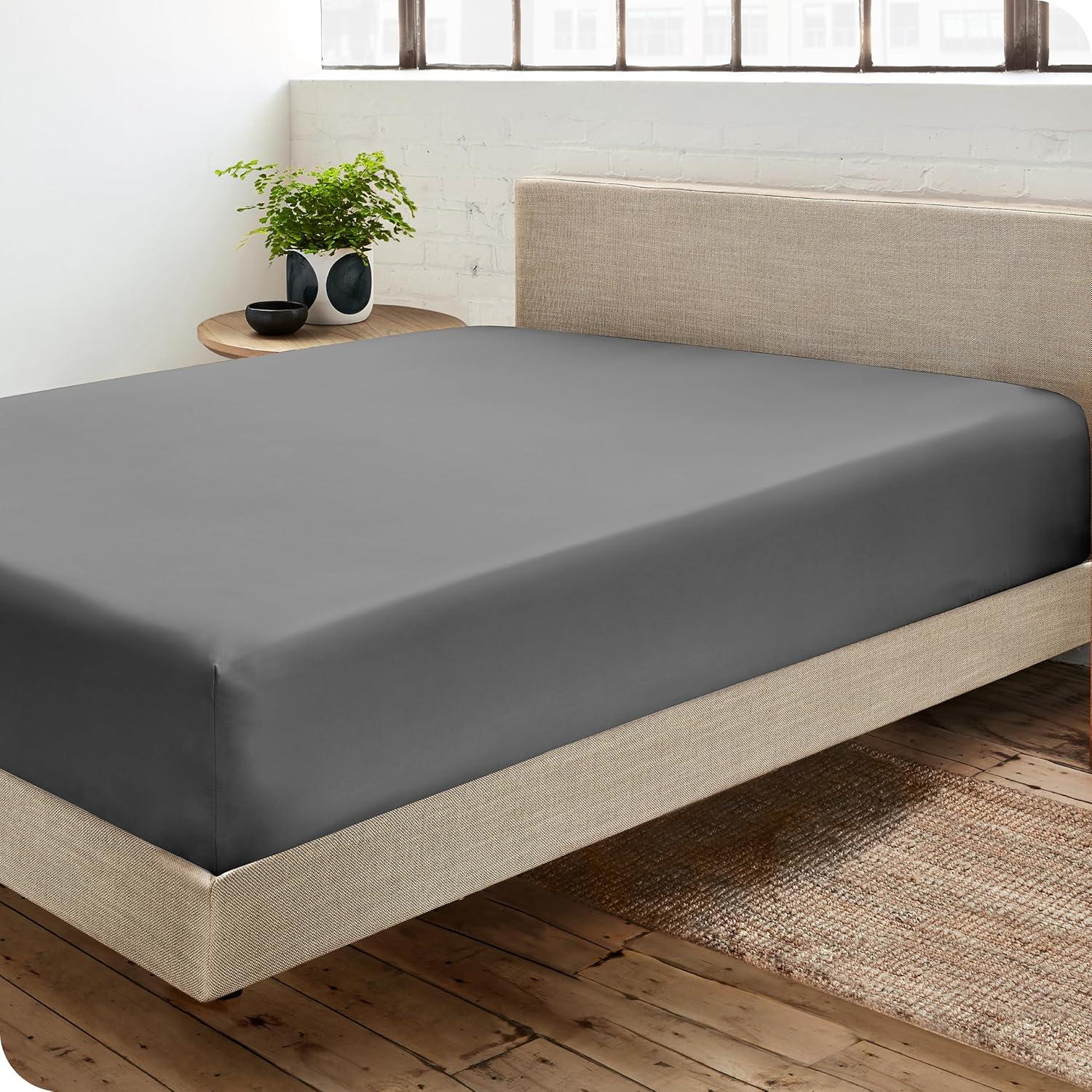 Bare Home Organic Sateen Machine Woven Fitted Sheet
