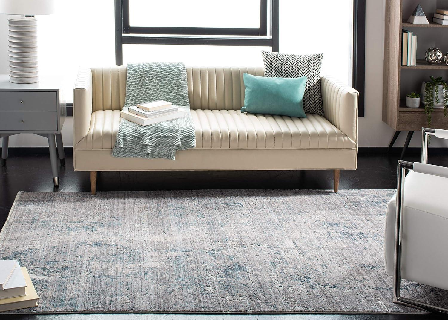 SAFAVIEH Winston Coretta Abstract Overdyed Polyester Area Rug, Grey/Blue, 4' x 6'