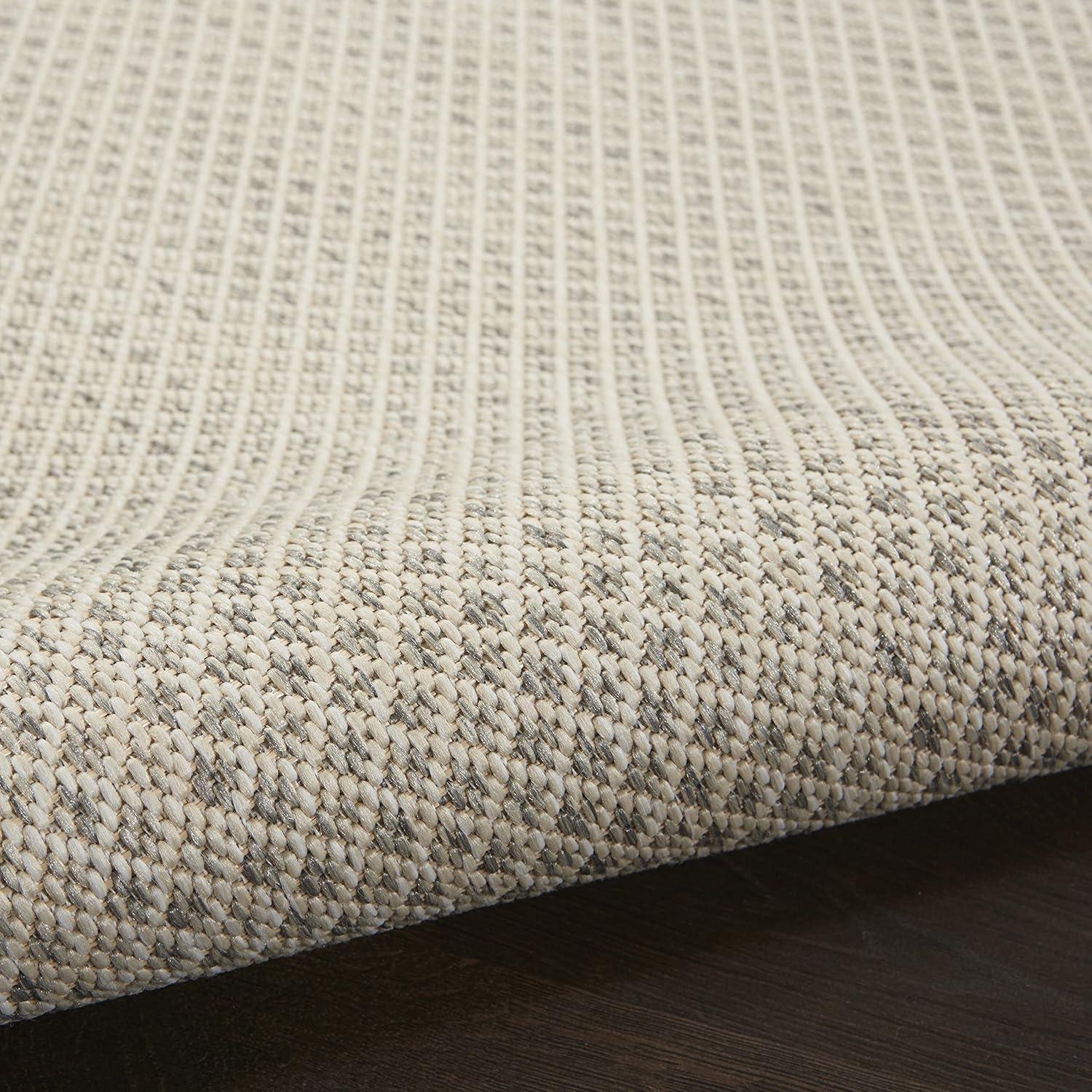 Nourison 5' x 5' Courtyard Modern Easy Care Flatweave Indoor Outdoor Round Rug Ivory/Silver