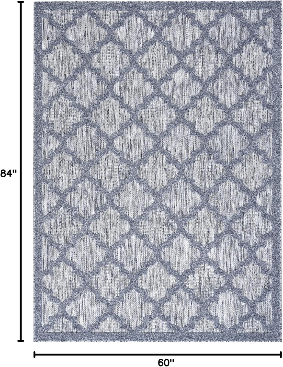 Nourison Easy Care Trellis Flatweave Indoor Outdoor Area Rug 5' x 7' Denim Blue
