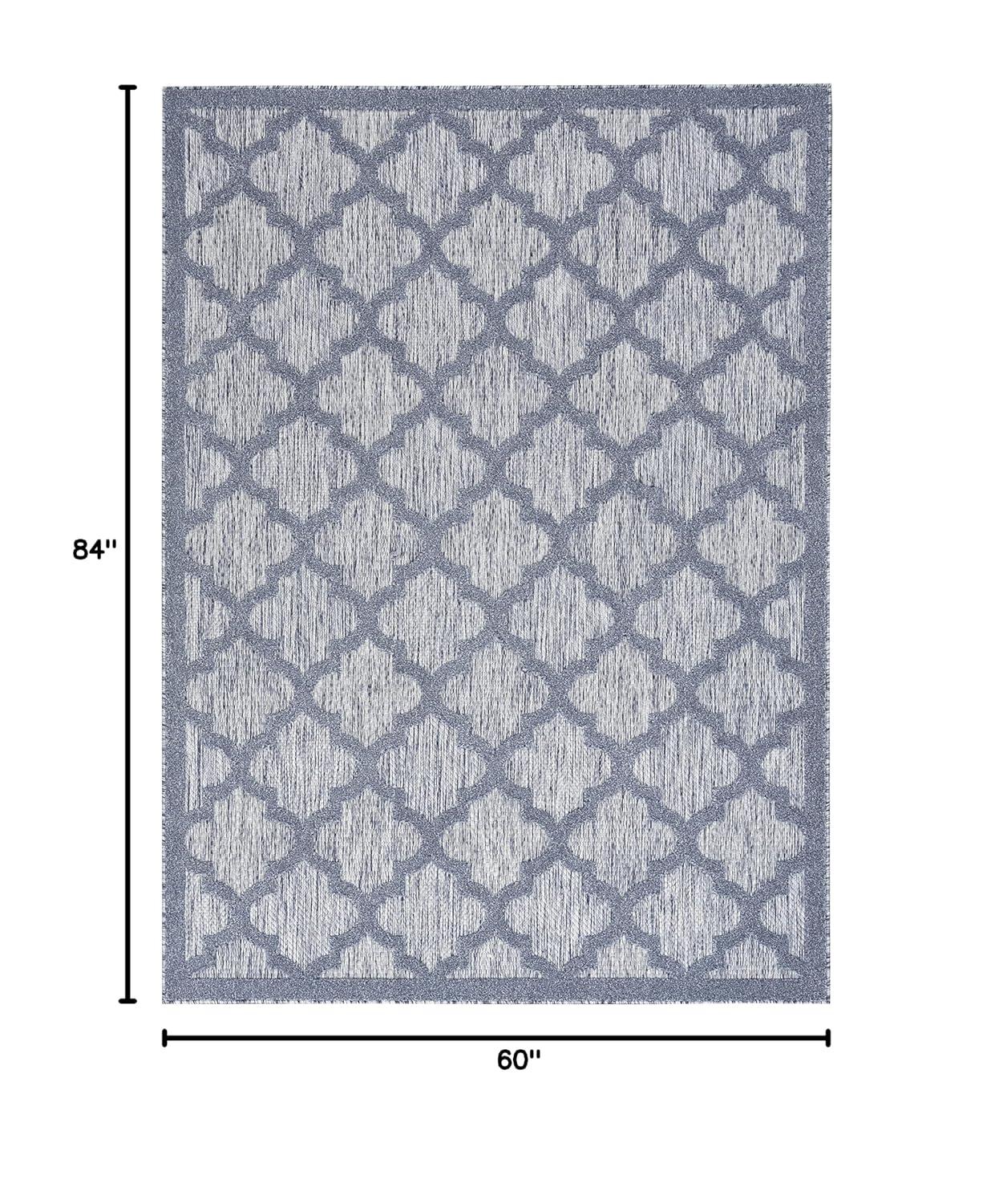 Nourison Easy Care Trellis Flatweave Indoor Outdoor Area Rug 5' x 7' Denim Blue