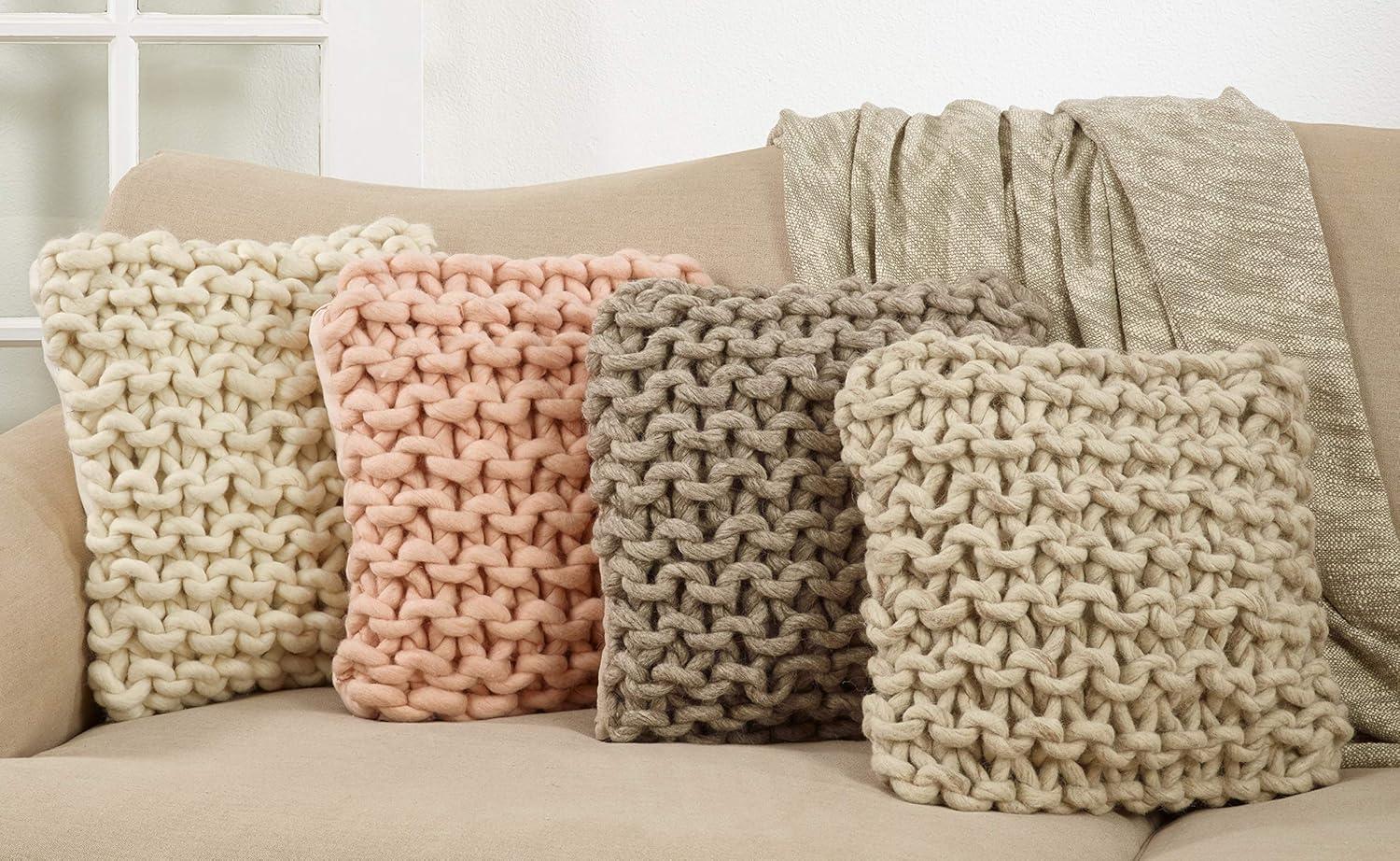 Saro Lifestyle 551.I18SC 18 in. Chunky Cable Knit Design Throw Pillow Cover, Ivory