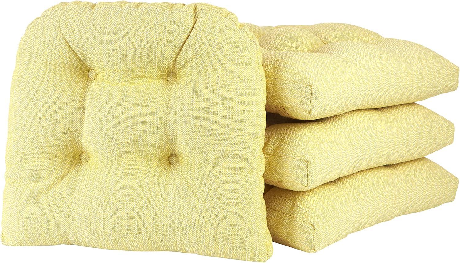 Klear Vu Gripper Overstuffed Universal Non-Slip Dining Chair Cushions for Kitchen Decor or Office Use, U-Shaped Skid-Proof Seat Pad, 15x15 Inches, 4 Count, Solid Yellow