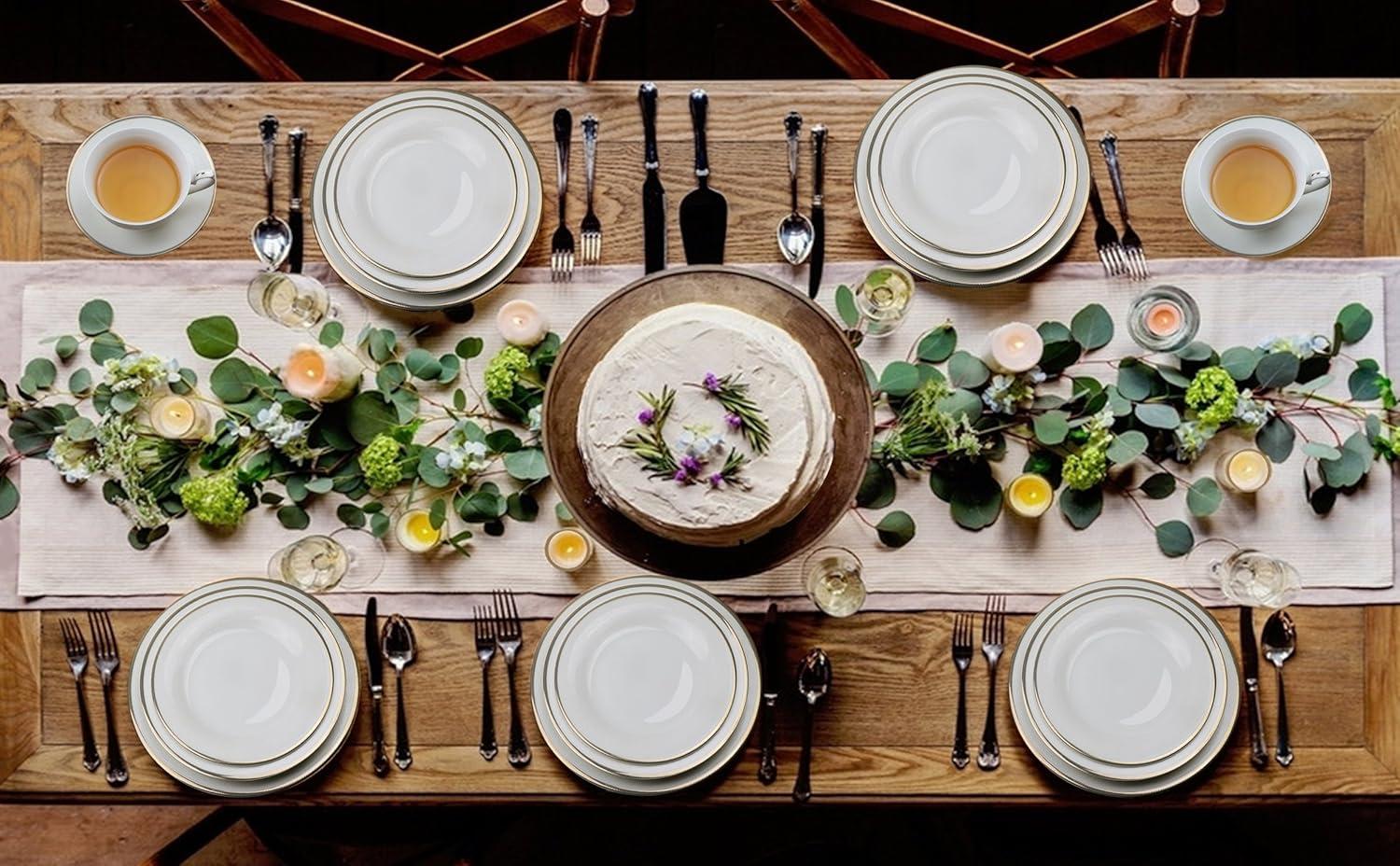 Lorren Home Trends Daisy-57 57 Piece Dinnerware Set-Bone China Service for 8 People-Daisy, One Size, White