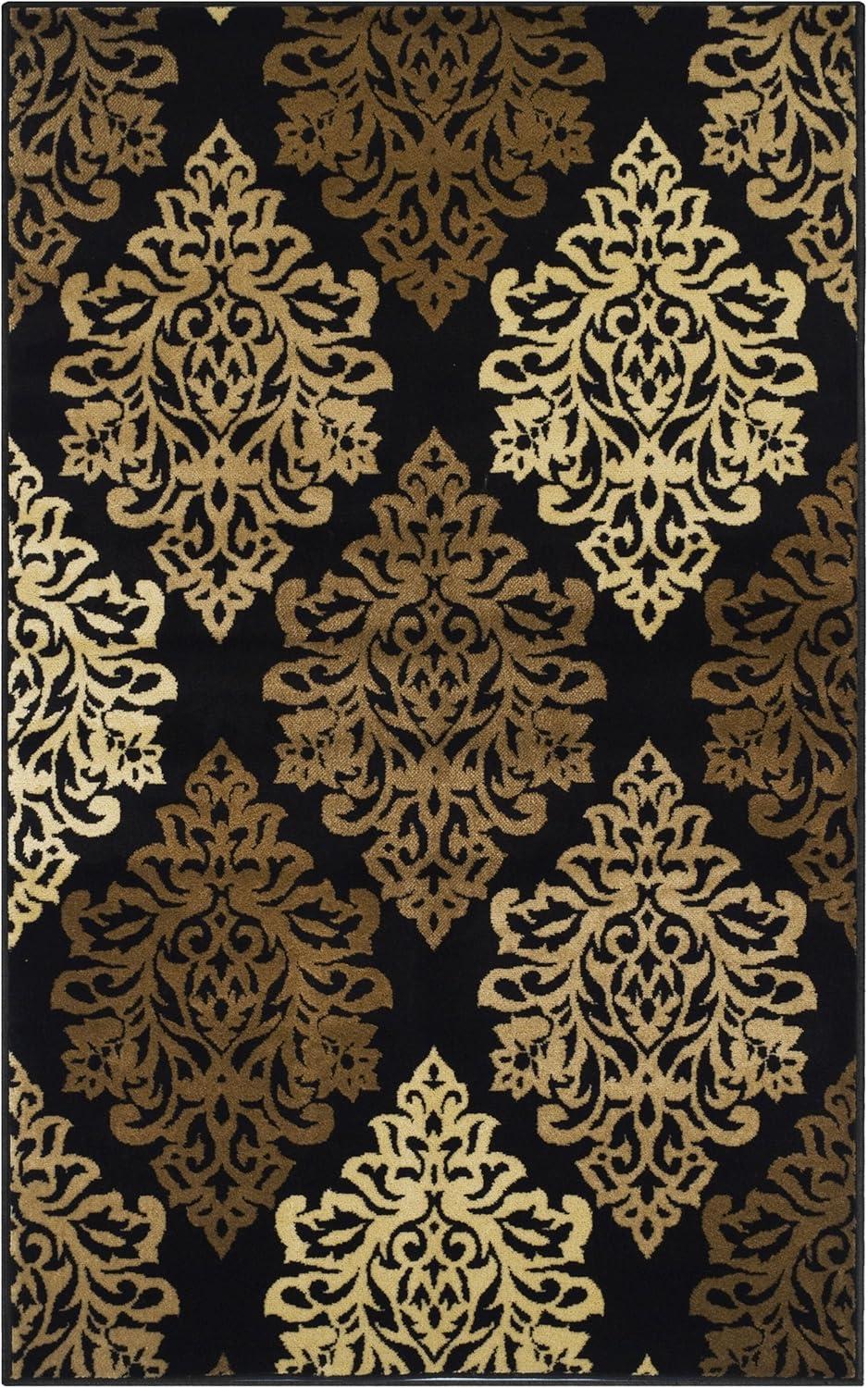 Impressions Caldwell Damask Floral Modern & Contemporary Area Rug, Black