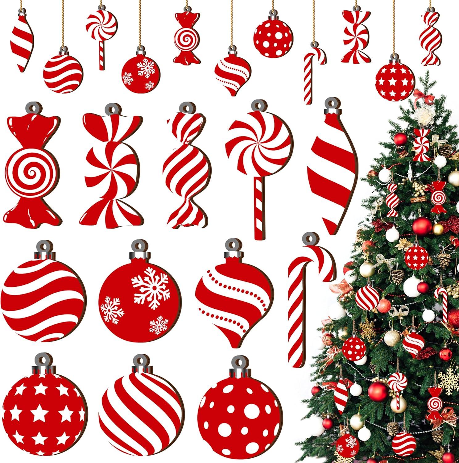 24Pcs Christmas Candy Hanging Ornaments, Wood Christmas Ornament Peppermint Lollipop Tree Ornaments with Rope, Leodye Clearance Black of Friday Christmas Special Offers