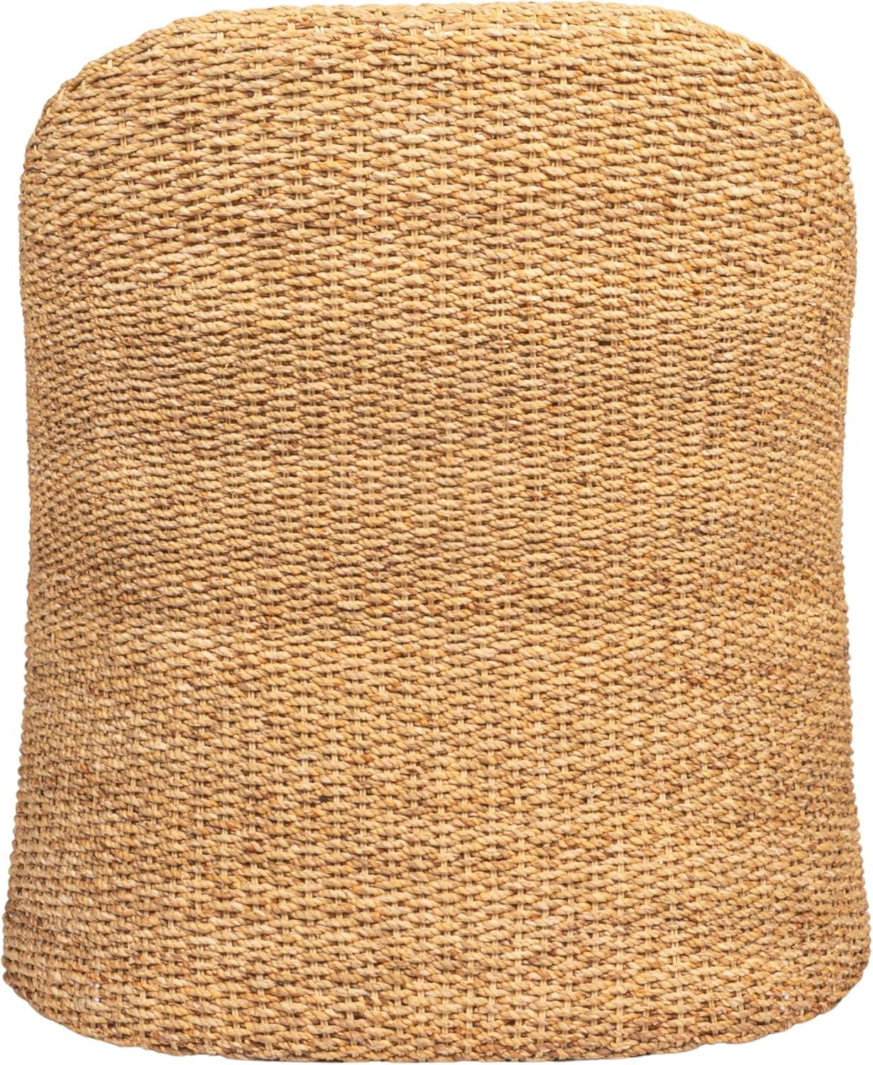 Natural and Cream Woven Water Hyacinth and Acacia Wood Outdoor Lounge Chair with White Cushion