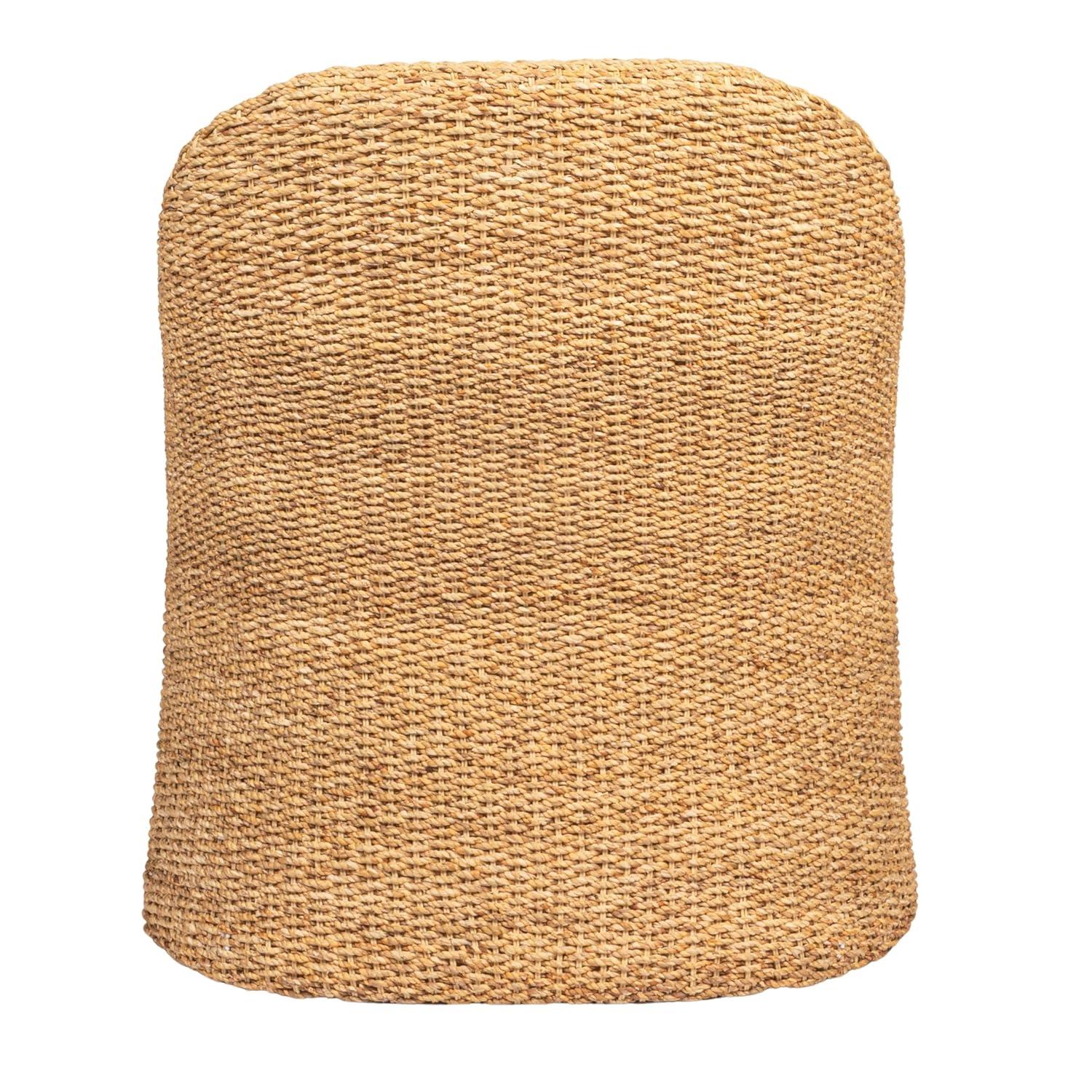 Natural and Cream Woven Water Hyacinth and Acacia Wood Outdoor Lounge Chair with White Cushion