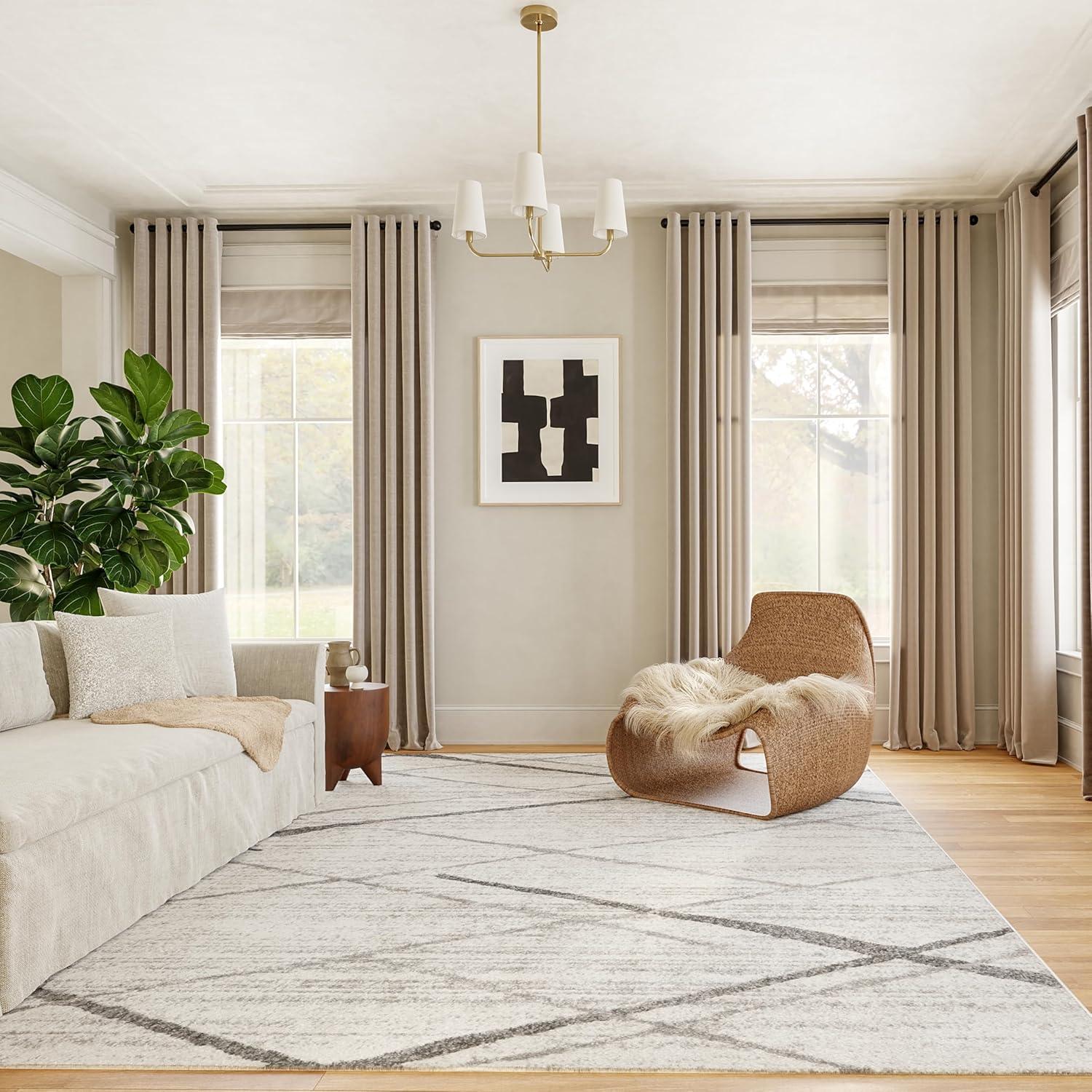 nuLOOM 2x3 Thigpen Contemporary Area Rug, Grey, Abstract Lines, Non-Slip Backing, Stain Resistant, For Bedroom, Dining Room, Living Room, Hallway, Office, Kitchen, Entryway