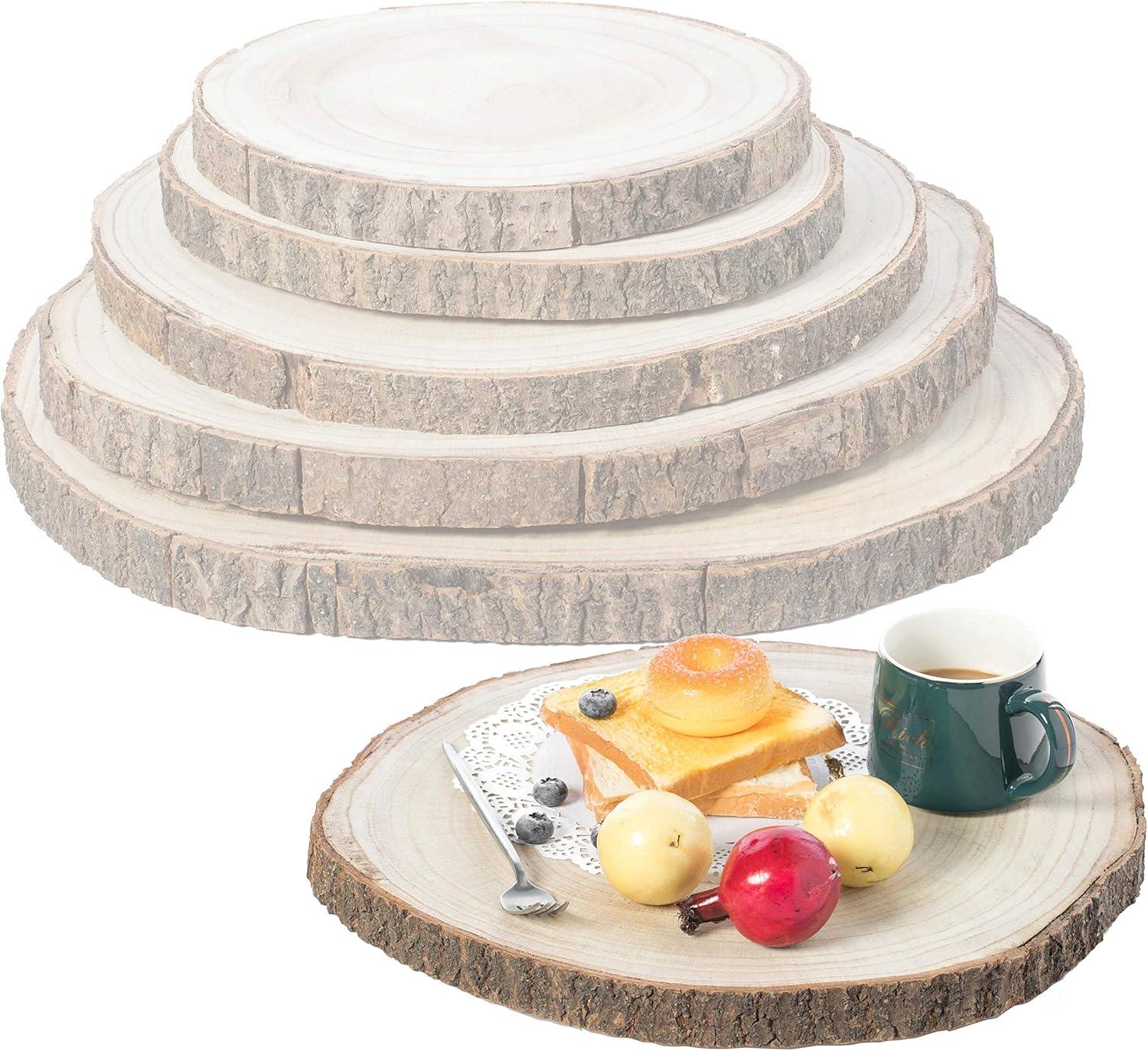 Vintiquewise Barky Natural Wood Slabs Rustic Ornament Slice Tray Table Charger - Set of 5