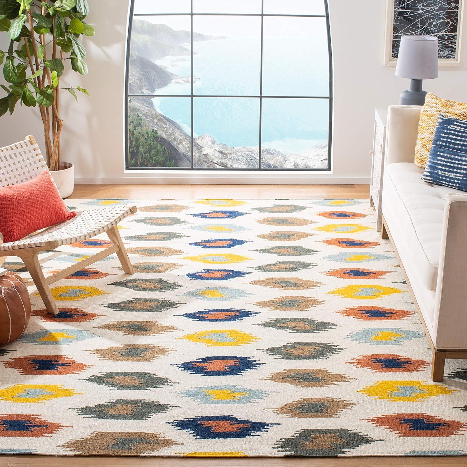 SAFAVIEH Dhurries Emmett Geometric Area Rug, Ivory/Multi, 8' x 10'