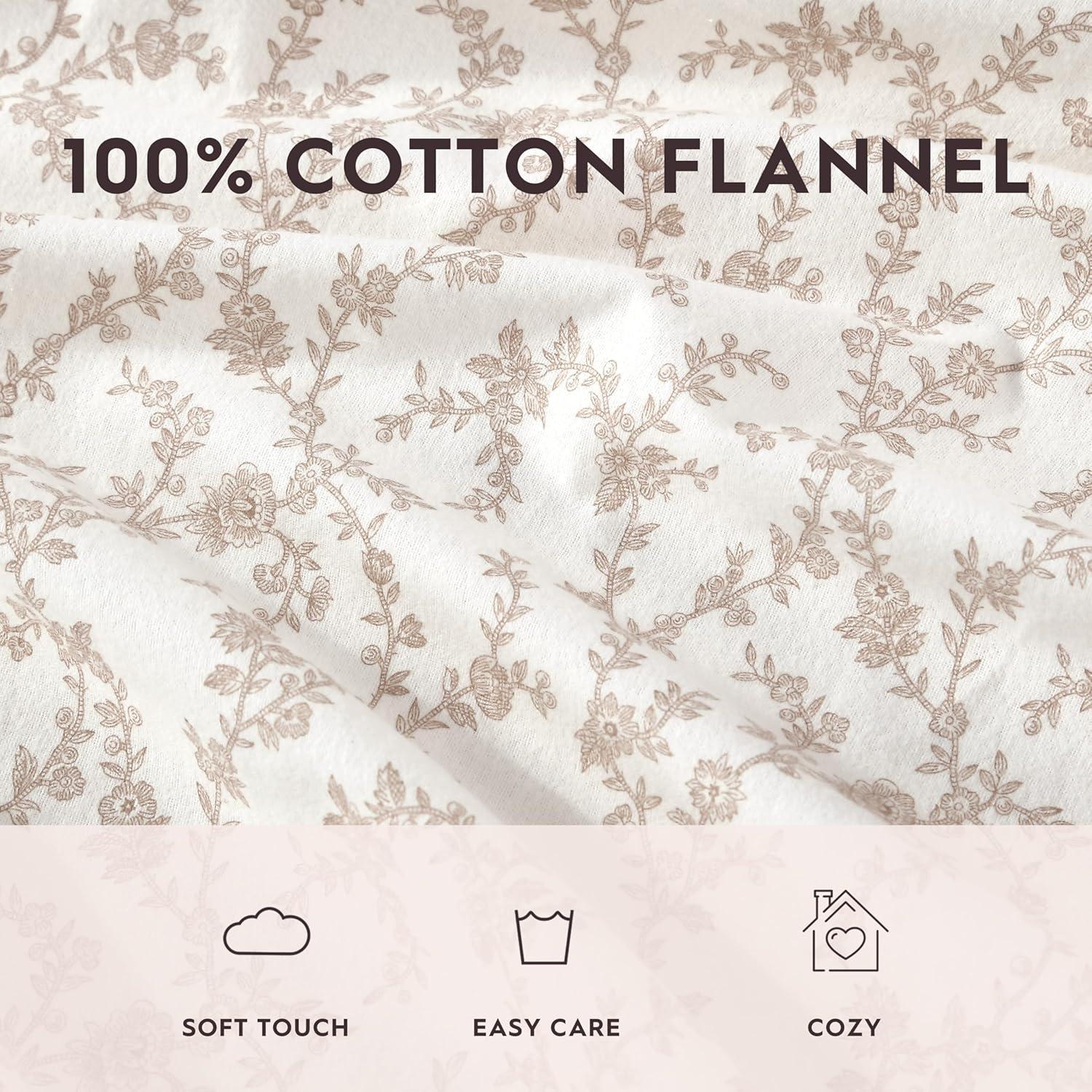 Laura Ashley Victoria Flannel Sheet Set Queen - Beige