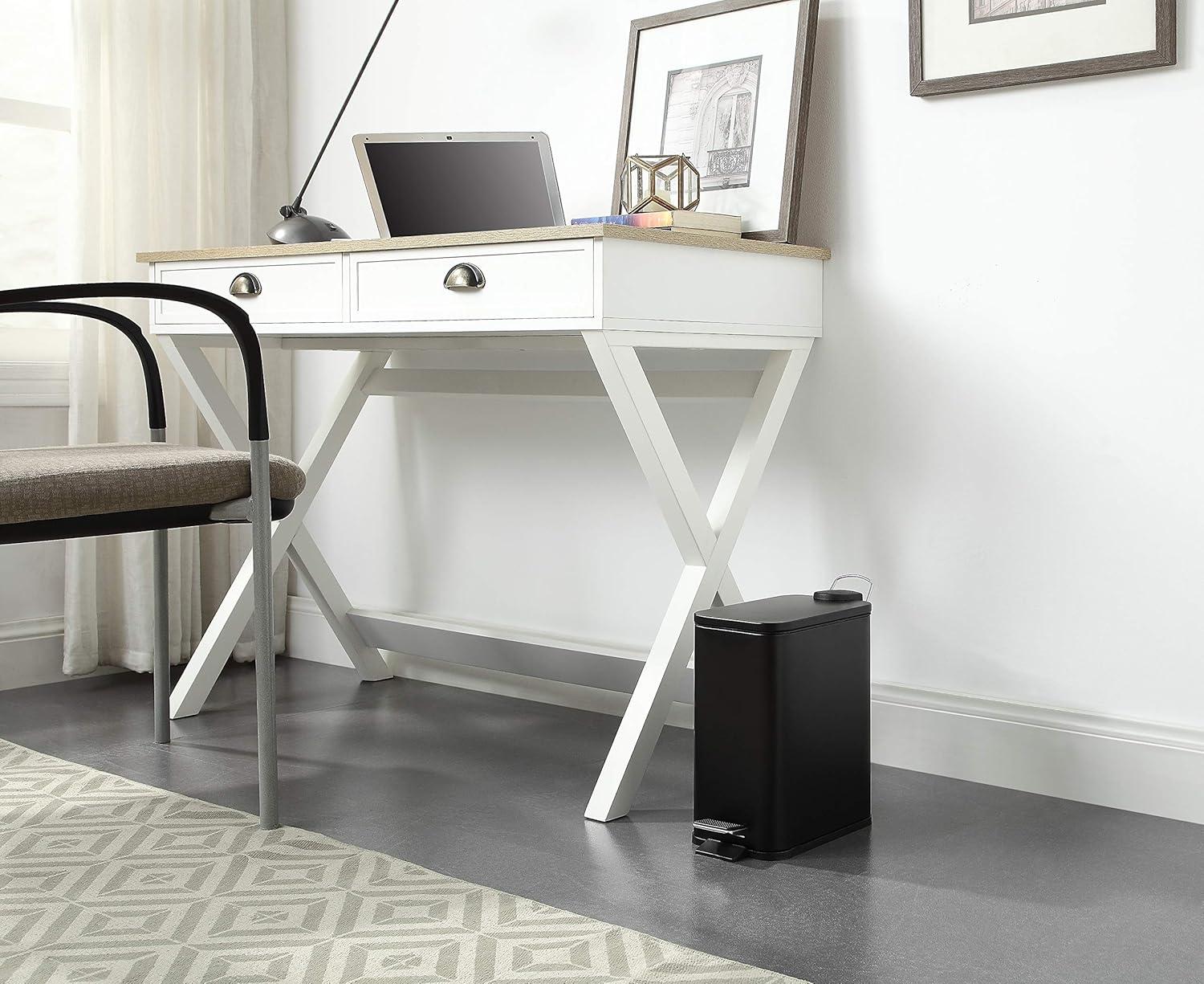 SunnyPoint Rectangle 1.32 Gallon Wastebasket with Plastic Inner Buckets; Black, Metal.