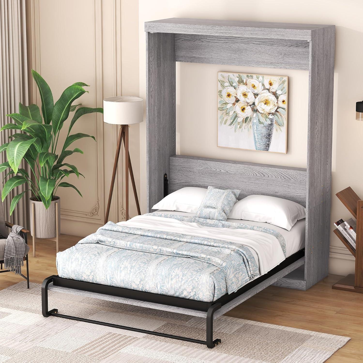 Harper & Bright Designs Full Size Murphy Bed, can be Folded into a Cabinet, Full Murphy Cabinet Bed, Gray