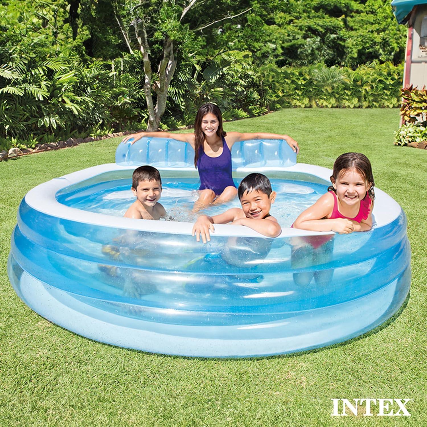 Intex Intex Swim Center Round Inflatable Above Ground Family Lounge Outdoor Pool, Blue