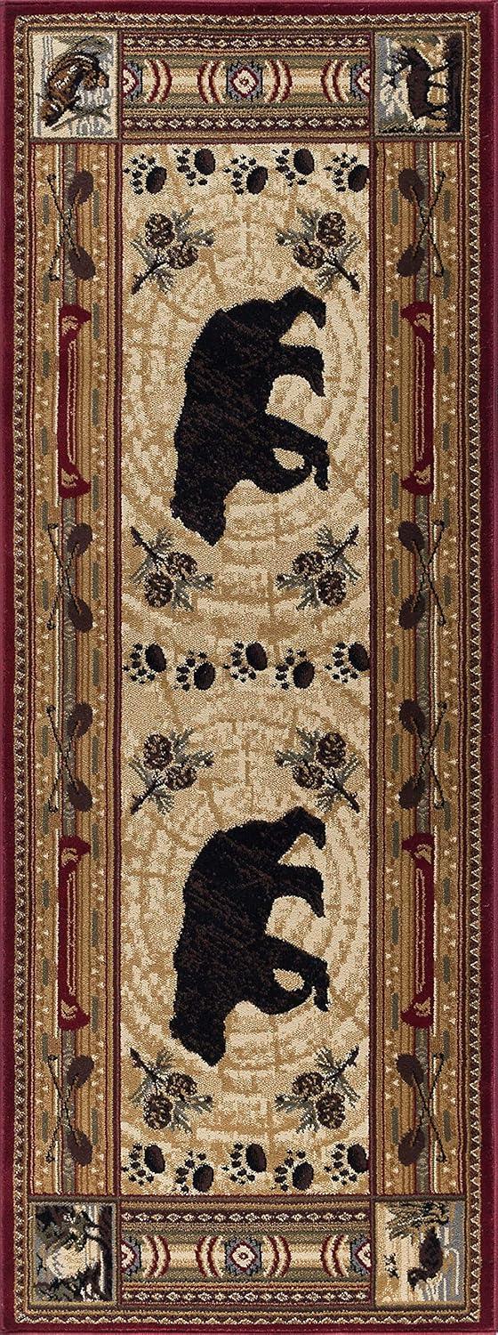 Brown and Black Synthetic Forest Bear Runner Rug, 3x8