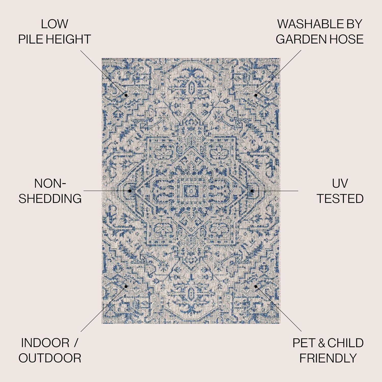 JONATHAN Y Estrella Bohemian Medallion Textured Weave Navy/Gray 9' Round Indoor/Outdoor Area Rug