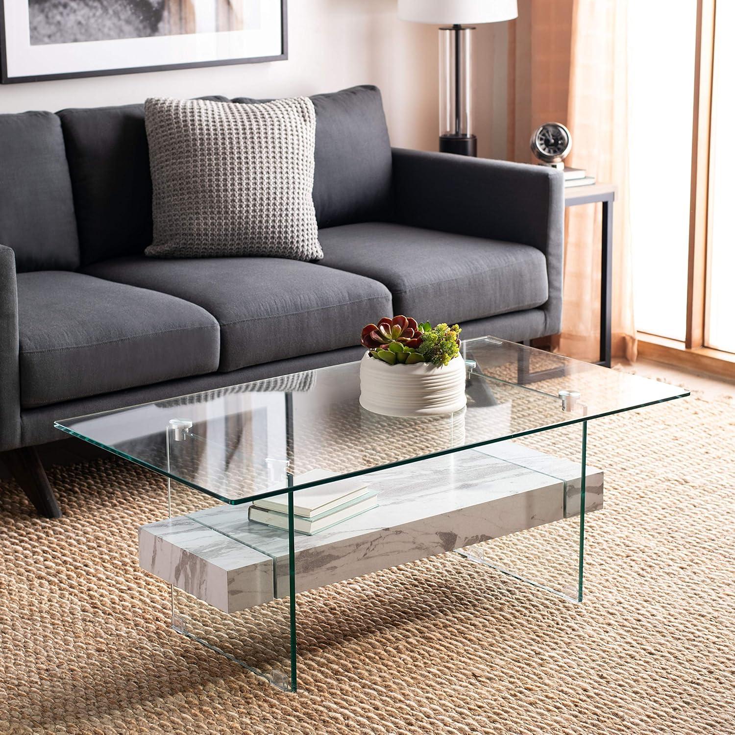 Kayley Coffee Table - Glass/White - Safavieh