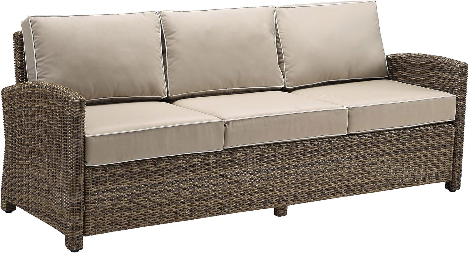 Bradenton Outdoor Wicker Sofa - Sand - Crosley: UV-Resistant Patio Furniture, 3-Seater with Foam Cushions