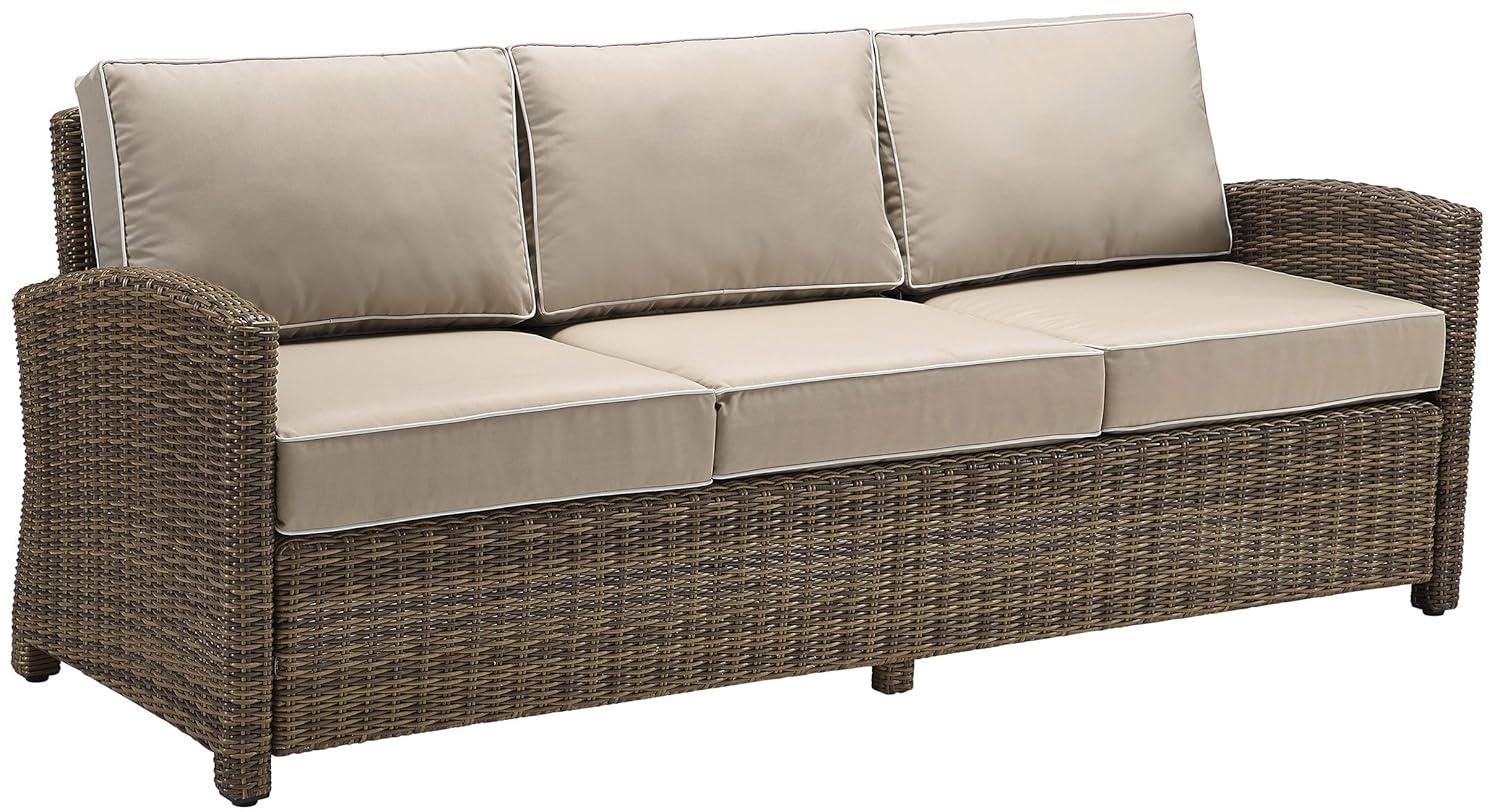 Bradenton Outdoor Wicker Sofa - Sand - Crosley: UV-Resistant Patio Furniture, 3-Seater with Foam Cushions