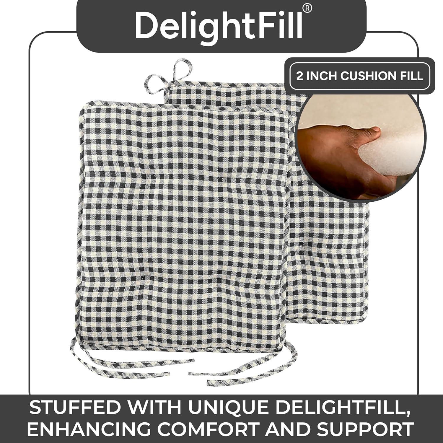 Klear Vu Porch Rocking Chair Cushions Set, Suitable for Living Room Rockers, Stylish Seat and Back Pads Include Non-Slip Bottom + Fabric Ties, 20" X 17" X 2”, Gingham Black