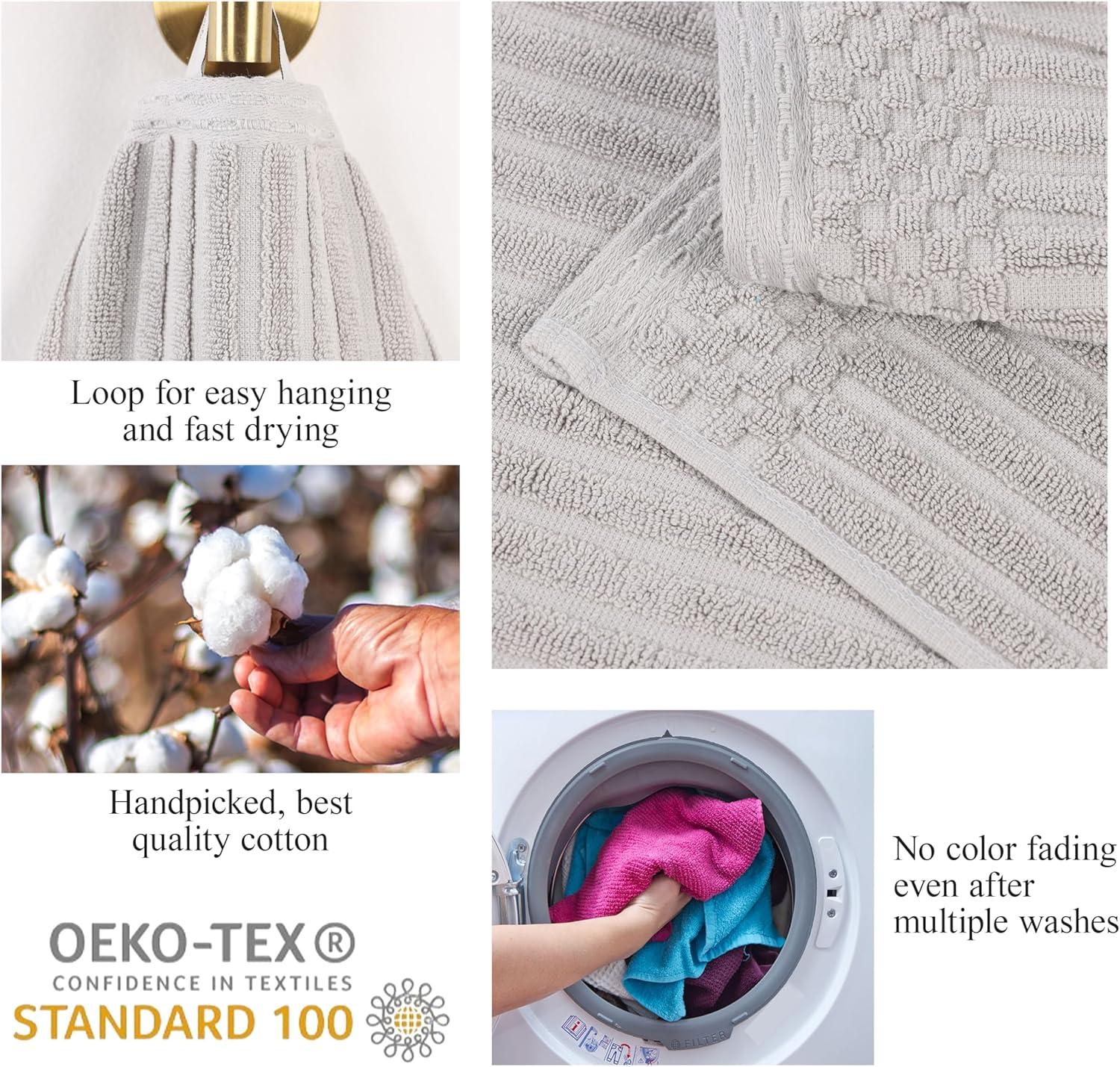Superior Soho Ribbed Cotton Absorbent Bath Towel Set of 4, Silver