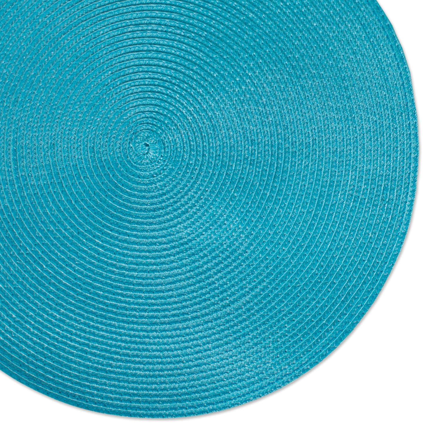 Aqua Woven Round Placemats Set of 6, 14.75"