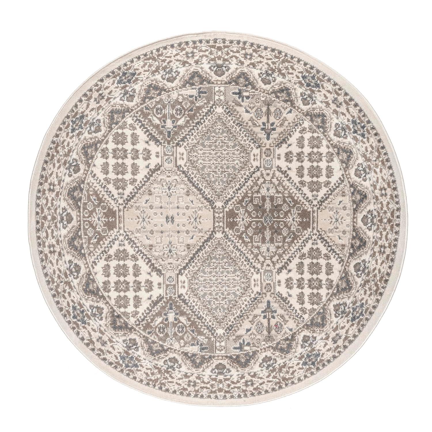 Nuloom 6 Round Becca  Tiled Indoor Area Rug, Beige, Faded Transitional Design, Stain Resistant, BedroomLiving Room, Kitchen,
