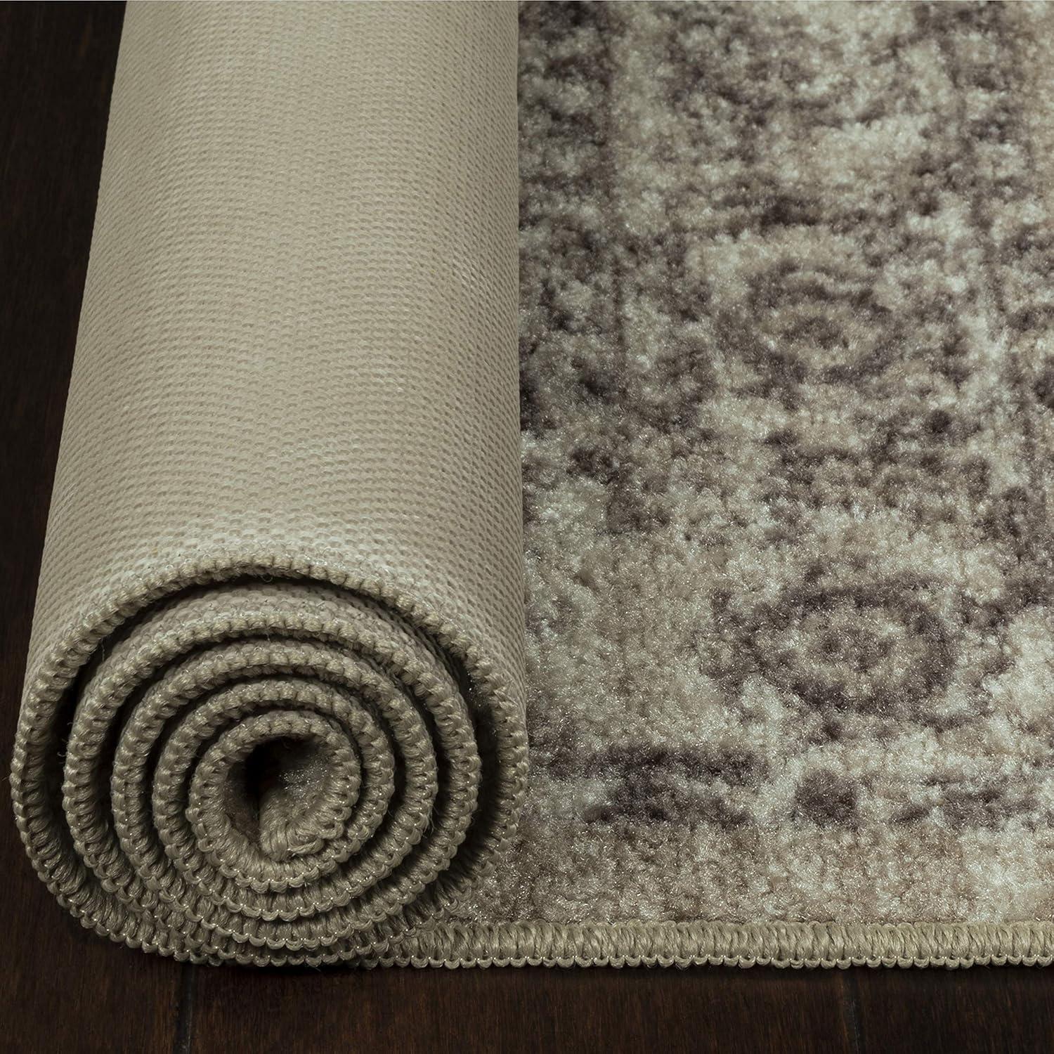 Maples Rugs Lexington Farmhouse Floral Taupe Washable Entryway Area Rug, 2'6 x 3'10