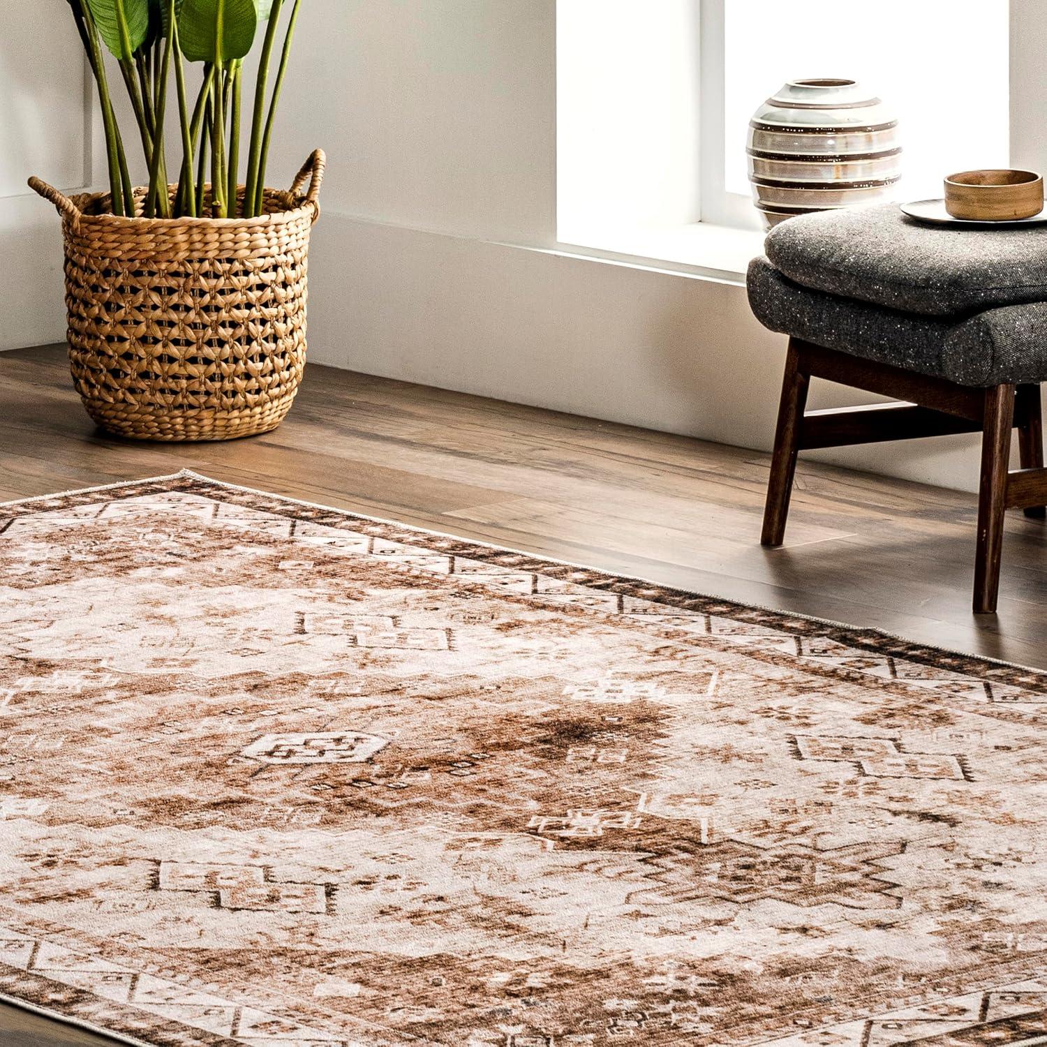 Lauren Liess x Rugs USA Jessamine Geometric Machine Washable Beige/Brown Area Rug