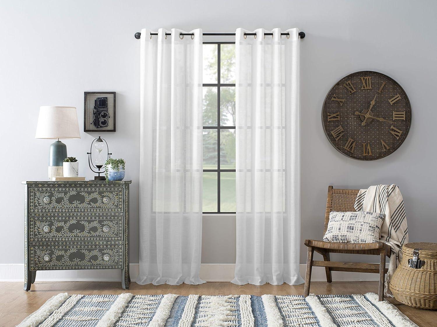 95"x52" Slub Textured Linen Blend Grommet Top Curtain White - Archaeo: Modern Light Filtering Panel