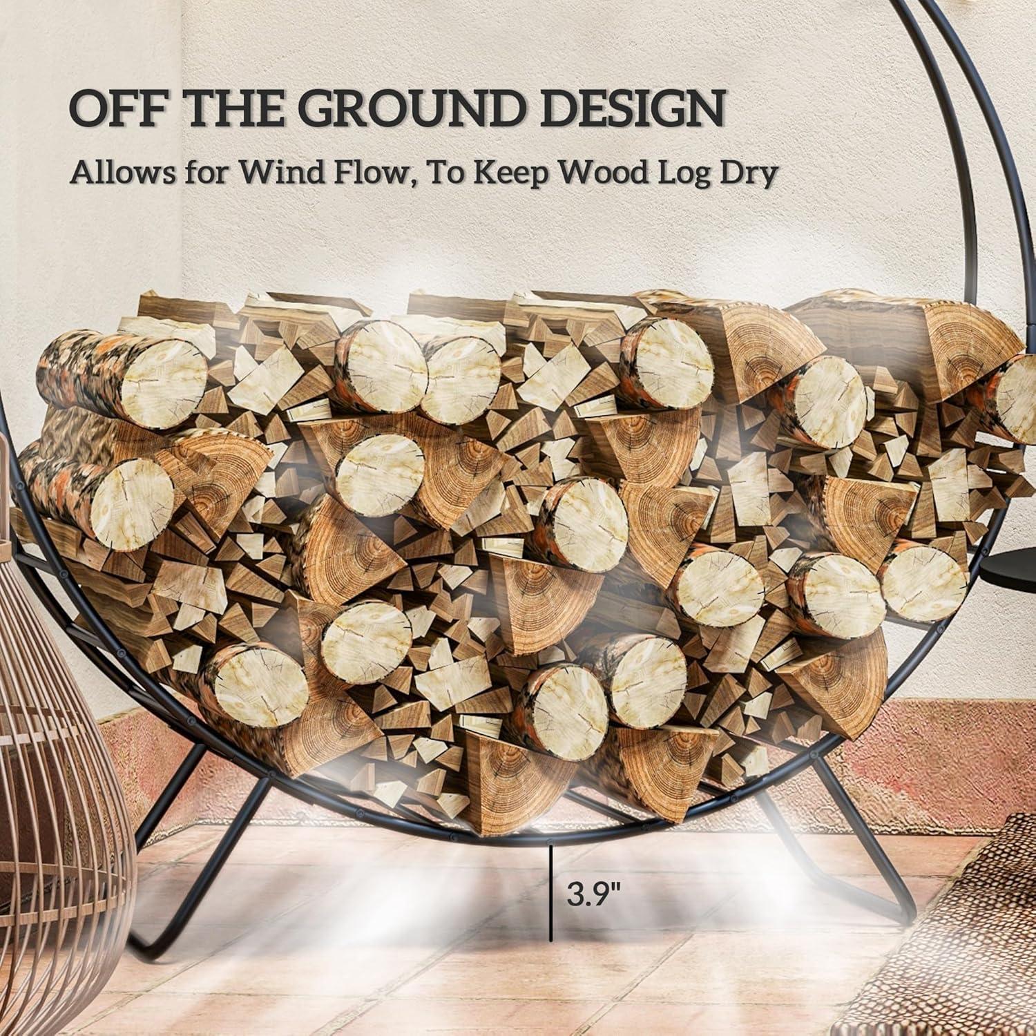 Outsunny 40 Inch Firewood Rack Outdoor Indoor with Zipper Cover, Waterproof Firewood Holder, Heavy Duty Log Holder, Wood Storage Hoop for Fireplace, Firepit, Black