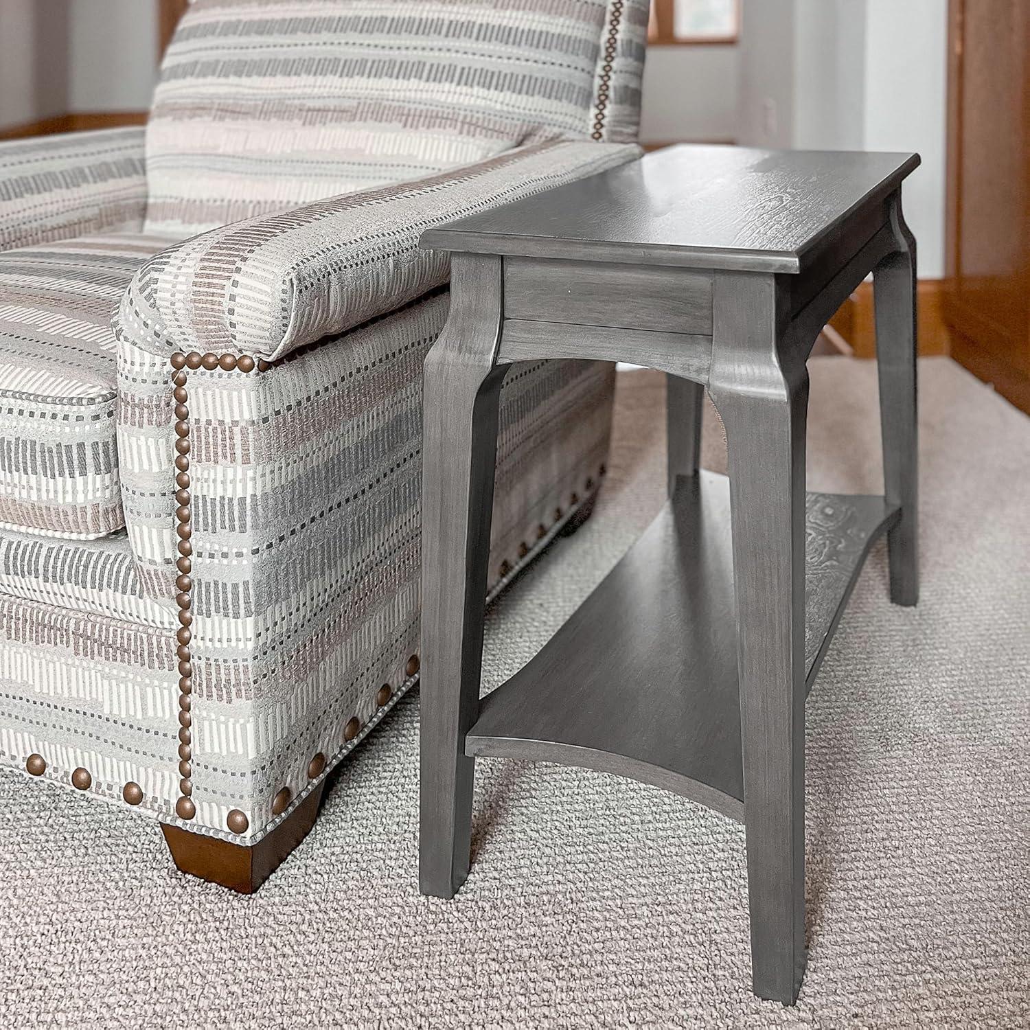 Leick Home Solid Wood Stratus 12 in. Narrow Side End Table with Shelf, Smoke Gray