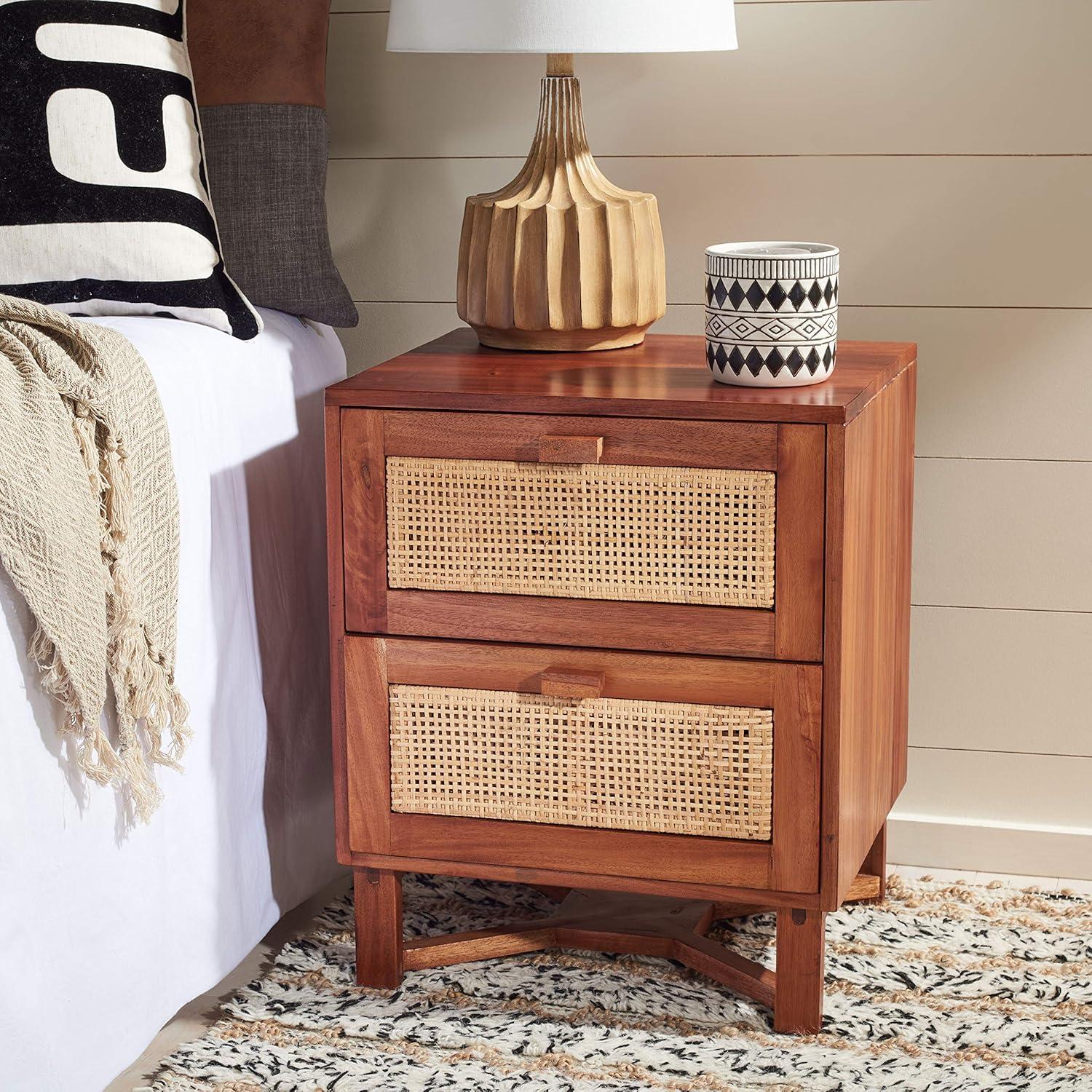 Hedwig Coastal Natural Rattan 2-Drawer Nightstand