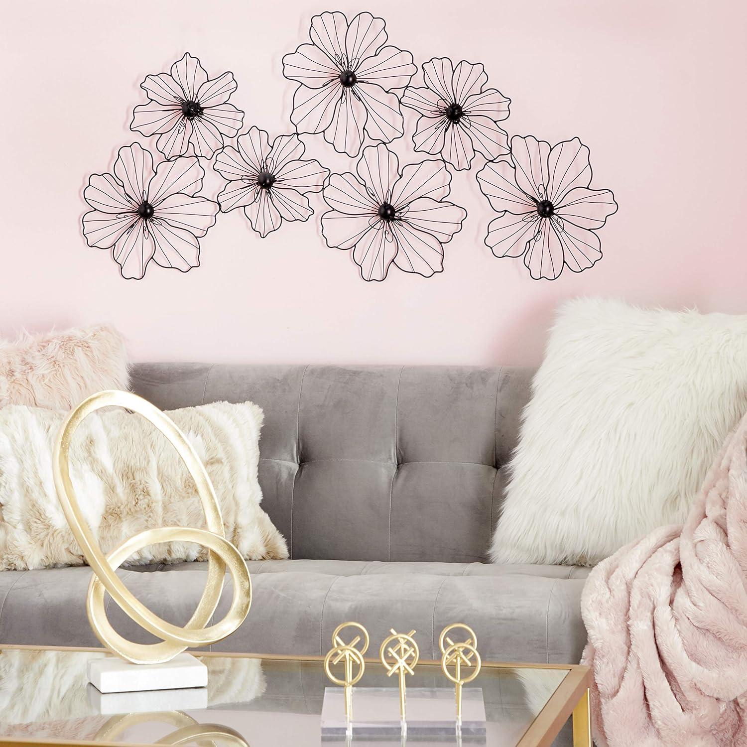 CosmoLiving by Cosmopolitan Black Metal Wire Floral Wall Decor