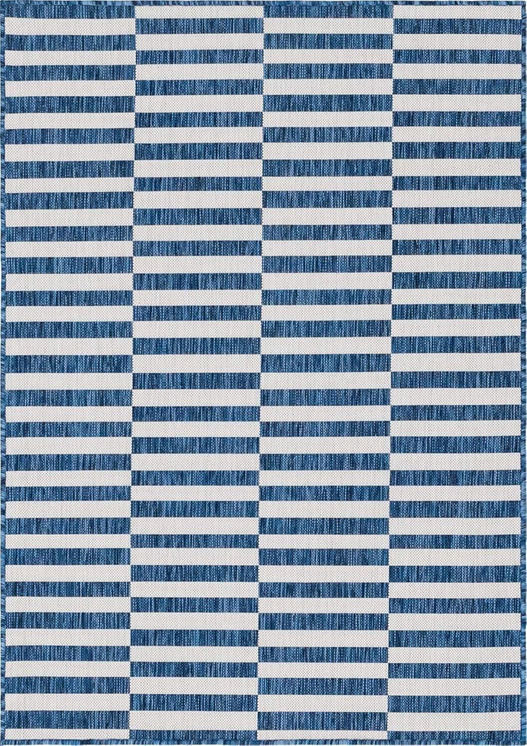 Unique Loom Outdoor Striped Collection Area Rug - Striped (4' 1" x 6' 1" Rectangle Blue/Ivory)