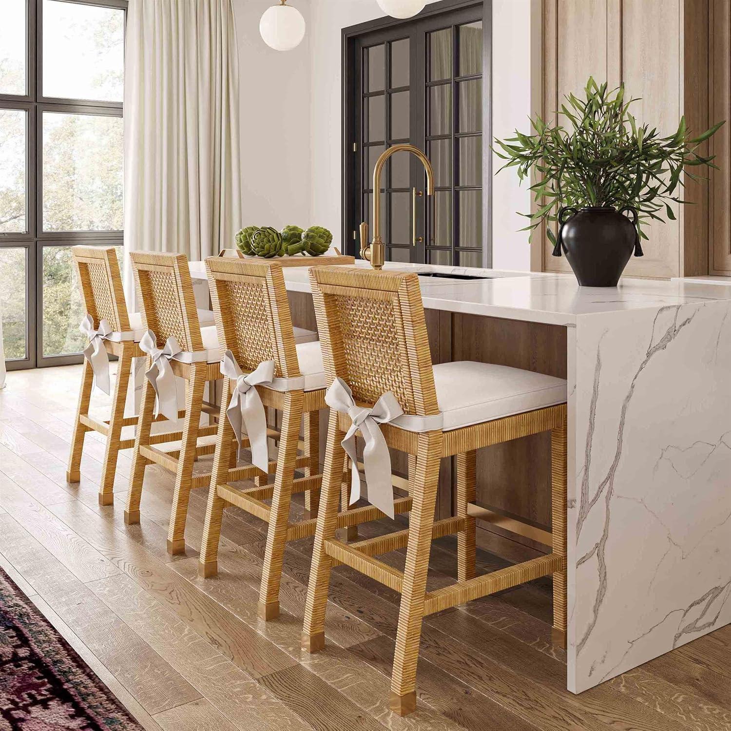 Amara Woven Rattan Performance Fabric Stool Natural Bar Height