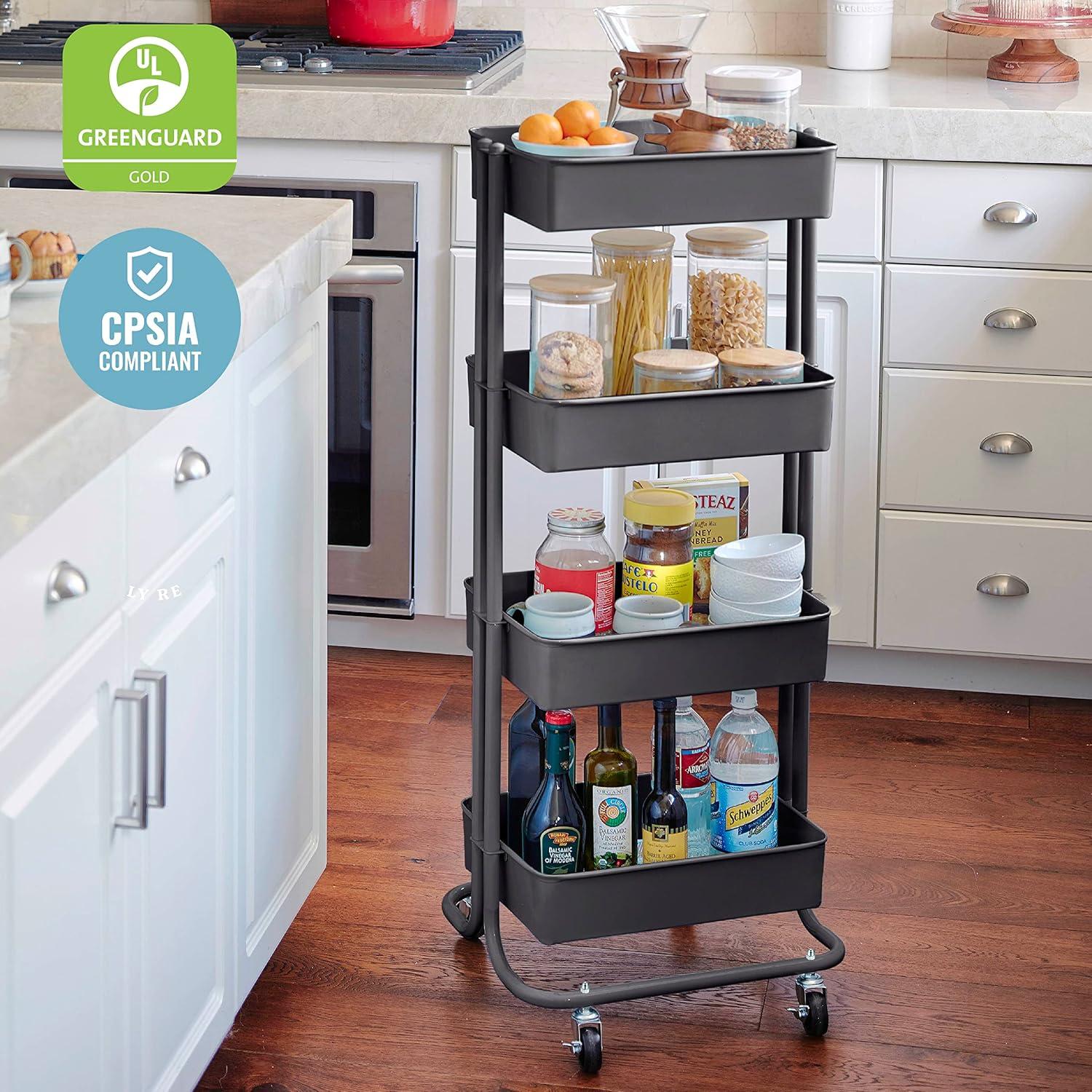 ECR4Kids 4-Tier Metal Rolling Utility Cart - Mobile Storage Organizer