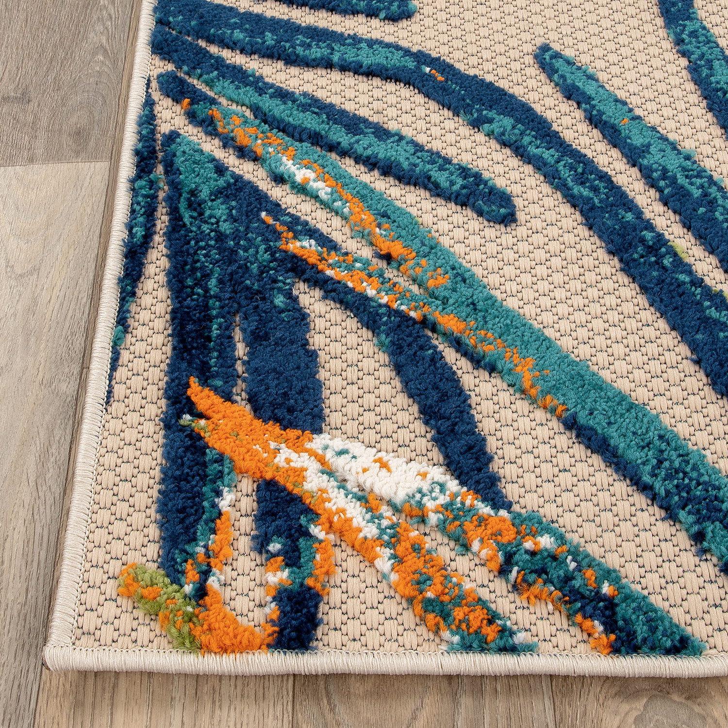 Rugshop Tropical Floral Leaves Indoor/Outdoor Area Rug Durable Polypropylene, Non-Shedding, Easy to Clean, Perfect for Patio, Backyard, Deck and Outdoor Lounge, High Traffic Areas, 3'3" x 5'