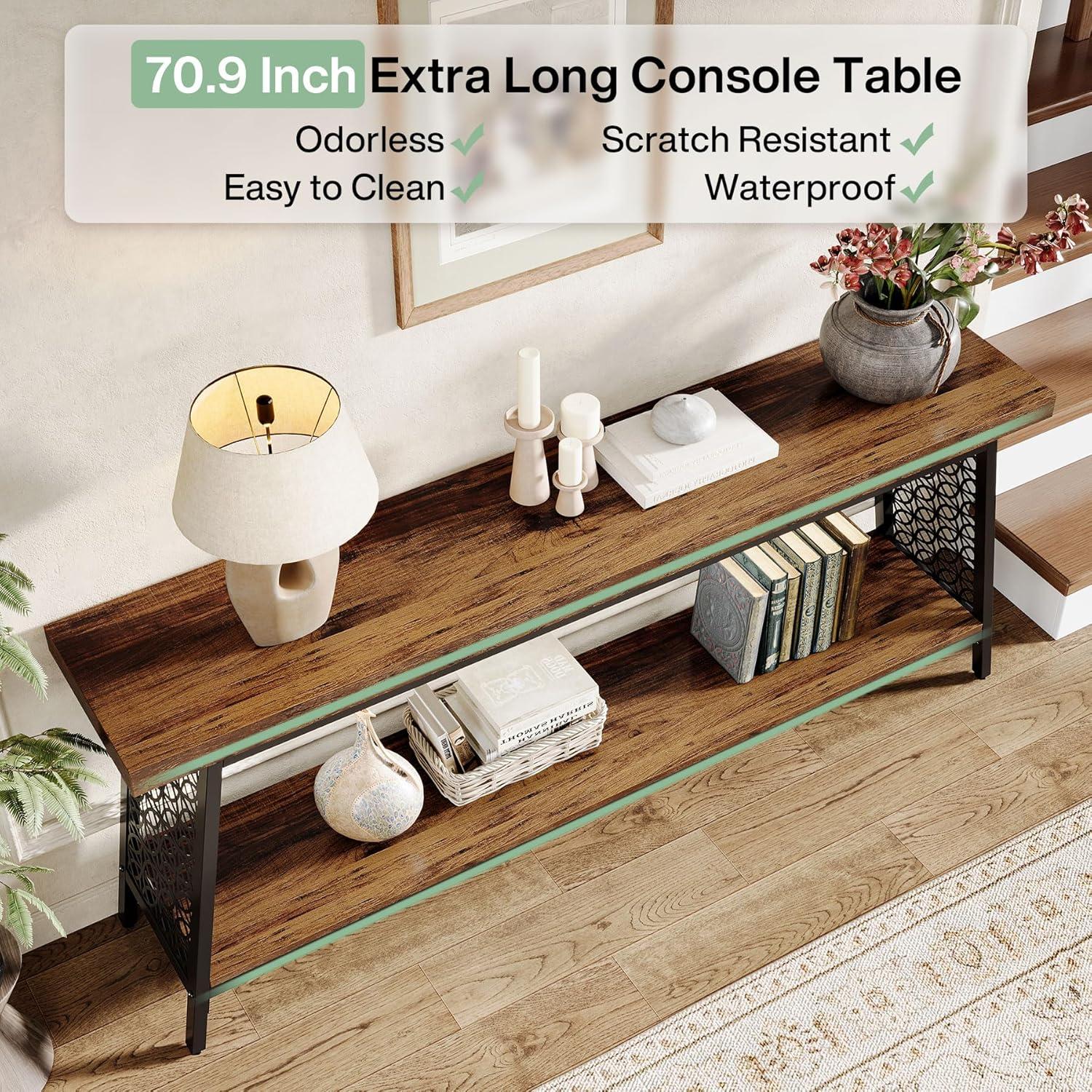 17 Stories 70.9" Console Table with Storage Shelf, 2-Tier Extra Long Sofa Table