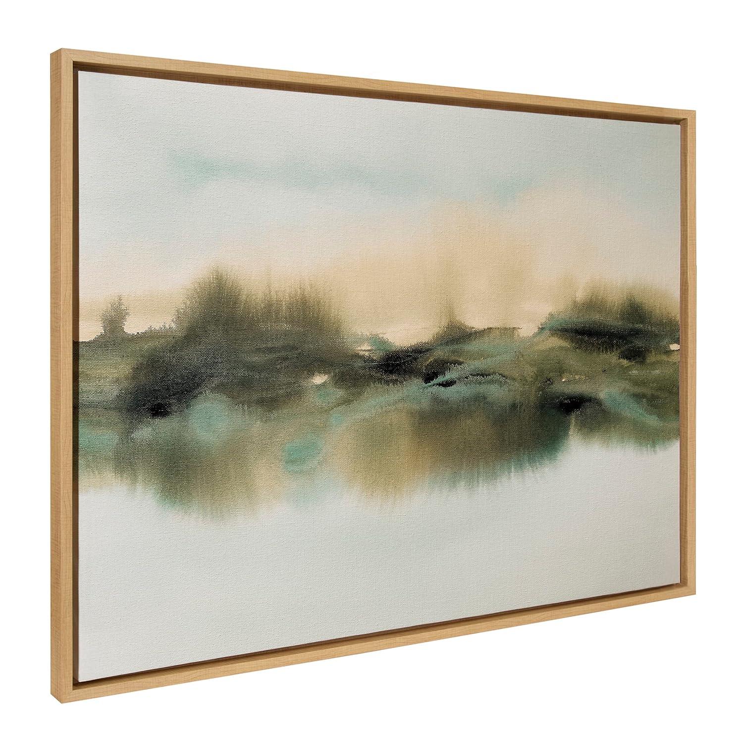 28" x 38" Sylvie Tranquil Meadows Framed Canvas by Amy Lighthall Natural: Home Office Wall Decor - Kate & Laurel All Things Decor