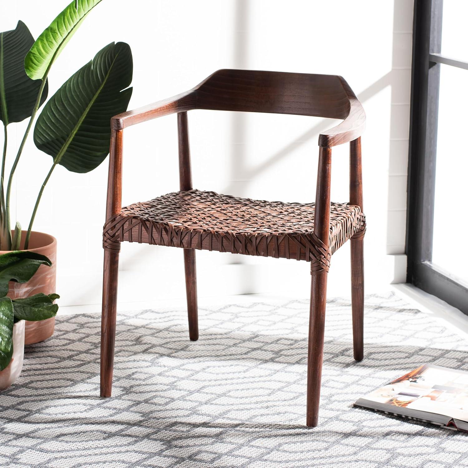 Munro Leather Woven Accent Chair - ACH1005 - Walnut/Cognac - Safavieh