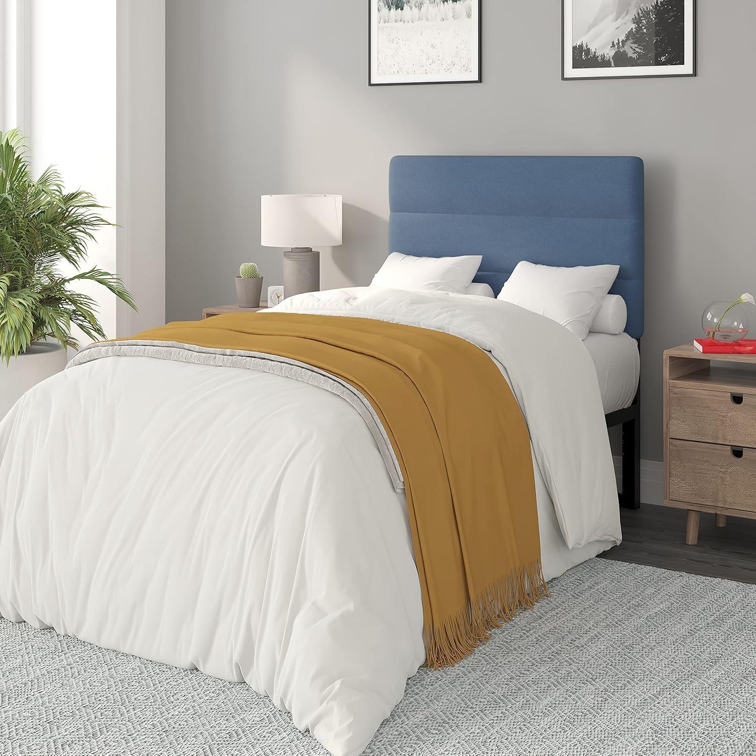 Flash Furniture Paxton Twin Channel Stitched Fabric Upholstered Headboard, Adjustable Height from  44.5" to 57.25" - Blue