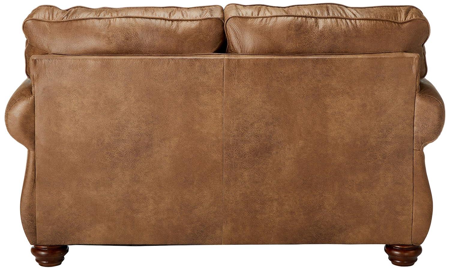 Brown Faux Leather Traditional Loveseat with Rolled Arms and Nailhead Trim
