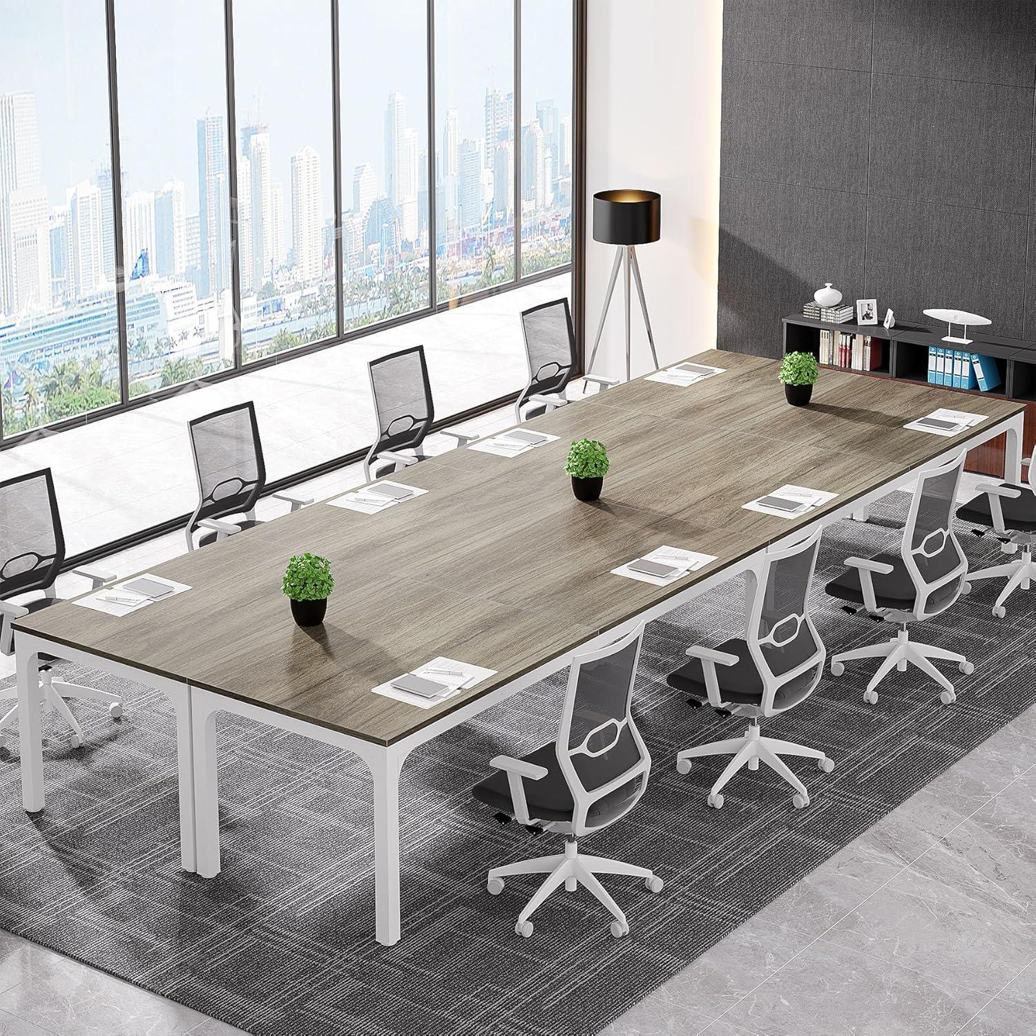 Tribesigns 13ft Light Brown Engineered Wood Conference Table Set