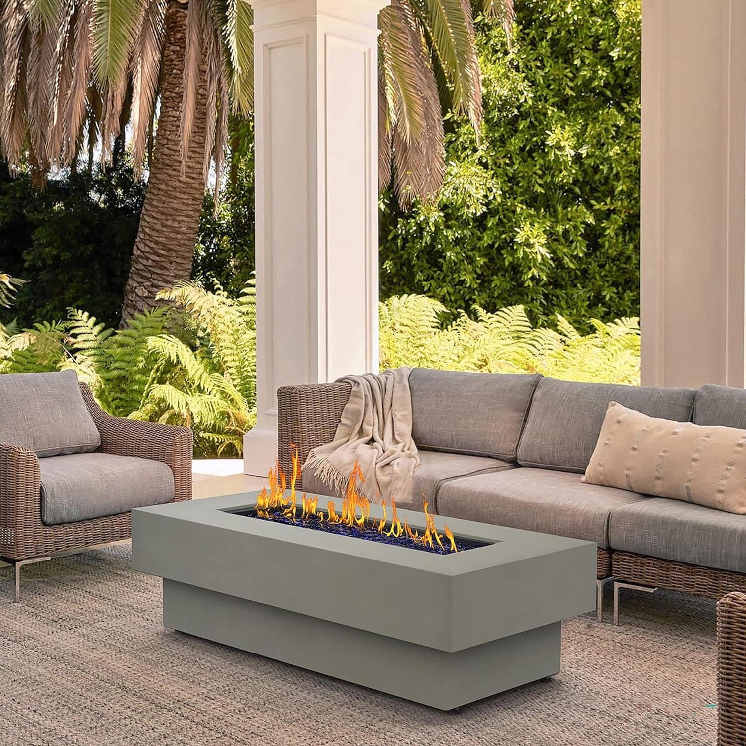 BAIDE HOME 32.5" Square Steel Low Profile Gas Fire Pit Table, 50,000 BTU Outdoor Propane Fire Pit with Lid, Glass Rocks, Cover, Pre-attached 10ft Propane Hose